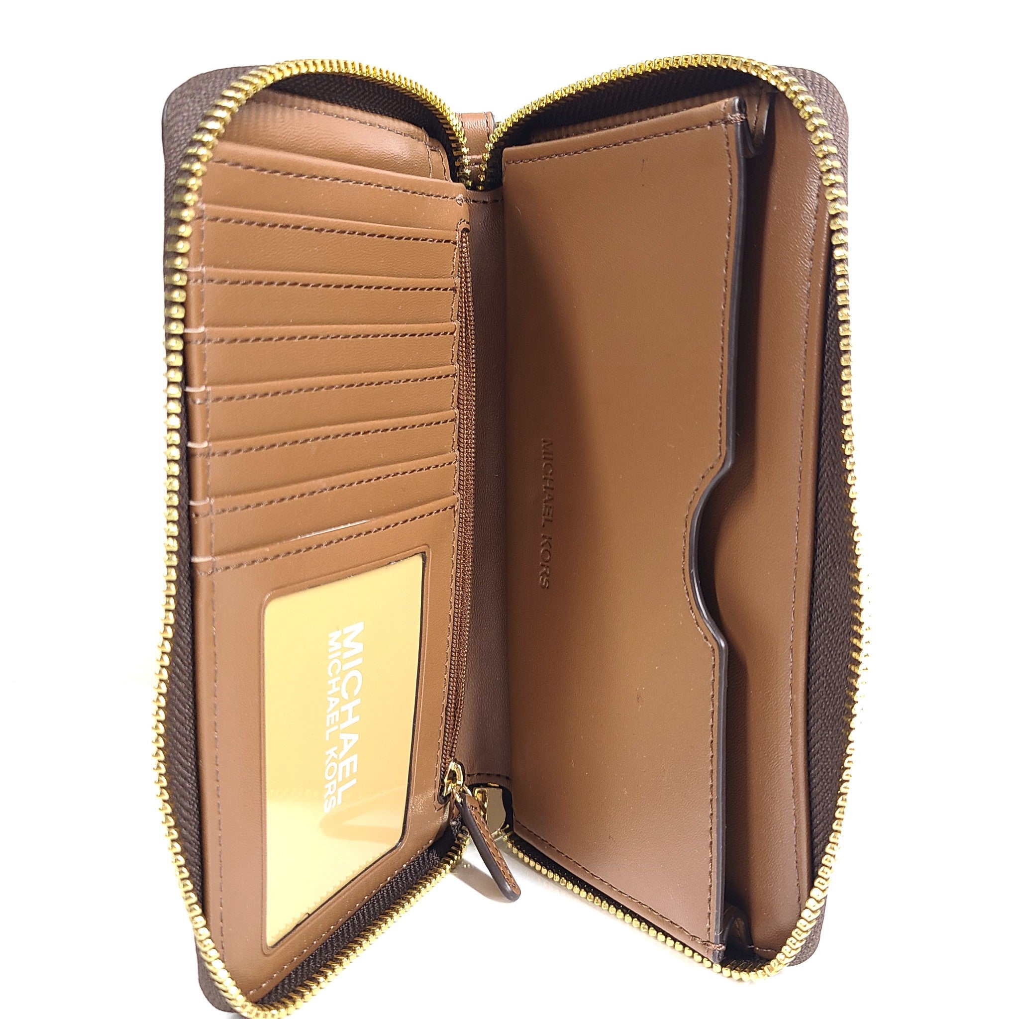 Michael Kors Jet Set Travel Large Leather Wallet Phone Case Monogram Brown