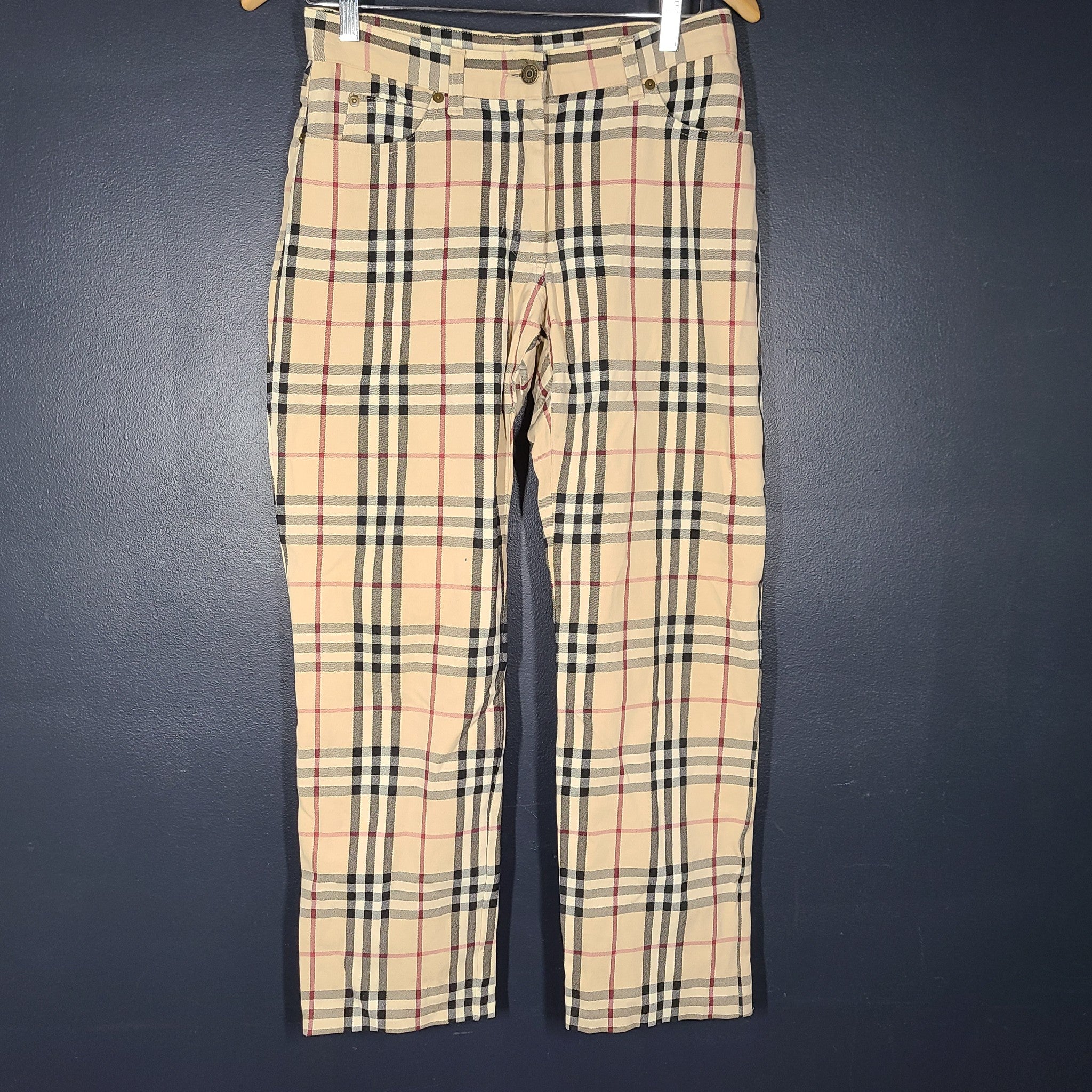 Burberry London Women's Vintage Straight Fit Contrast Check Cotton Pants 29"