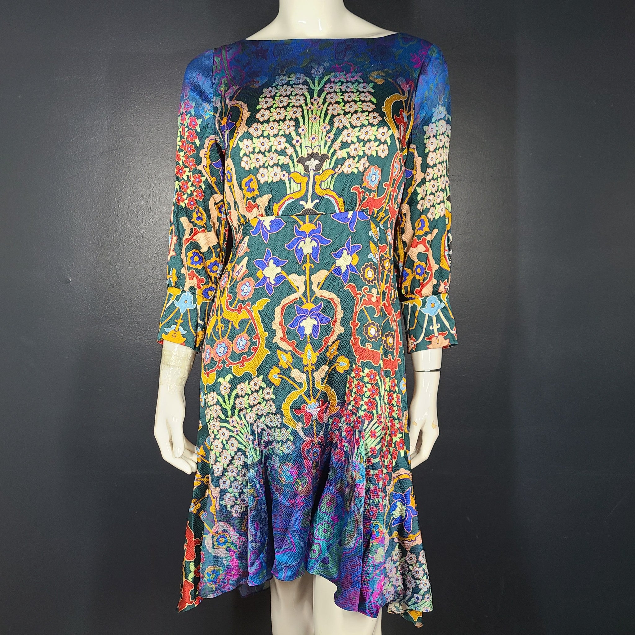 Peter Pilotto Floral Stretch Silk Dress Long Sleeve Multicolor Sz 8 $1,465