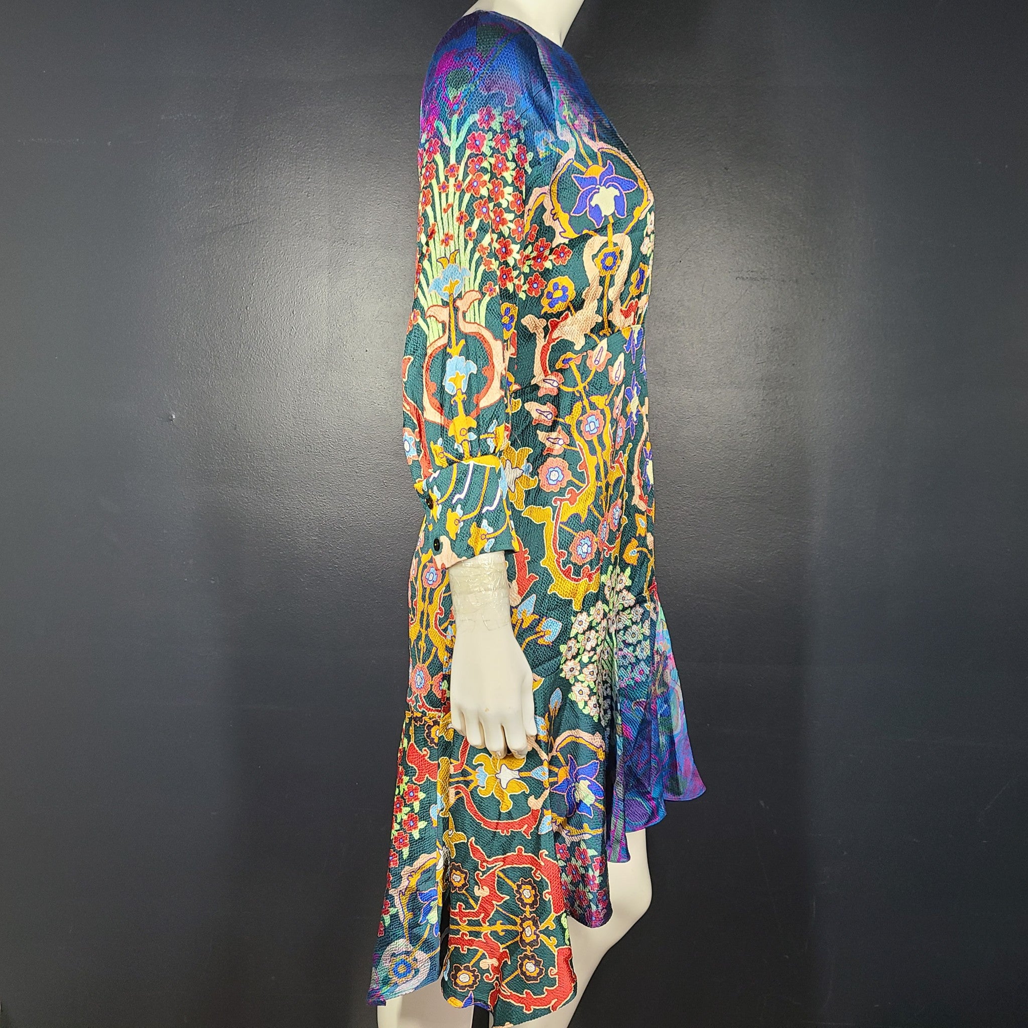 Peter Pilotto Floral Stretch Silk Dress Long Sleeve Multicolor Sz 8 $1,465