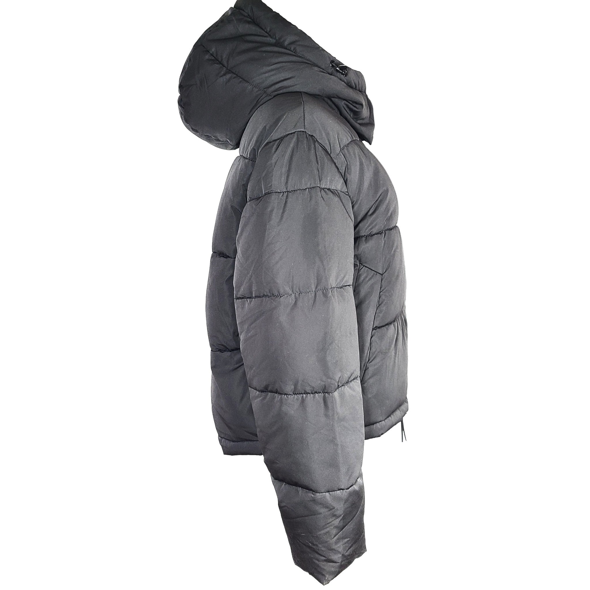 MNG Mango Women's Hooded Cropped Oversized Puffer Jacket Black Sz M