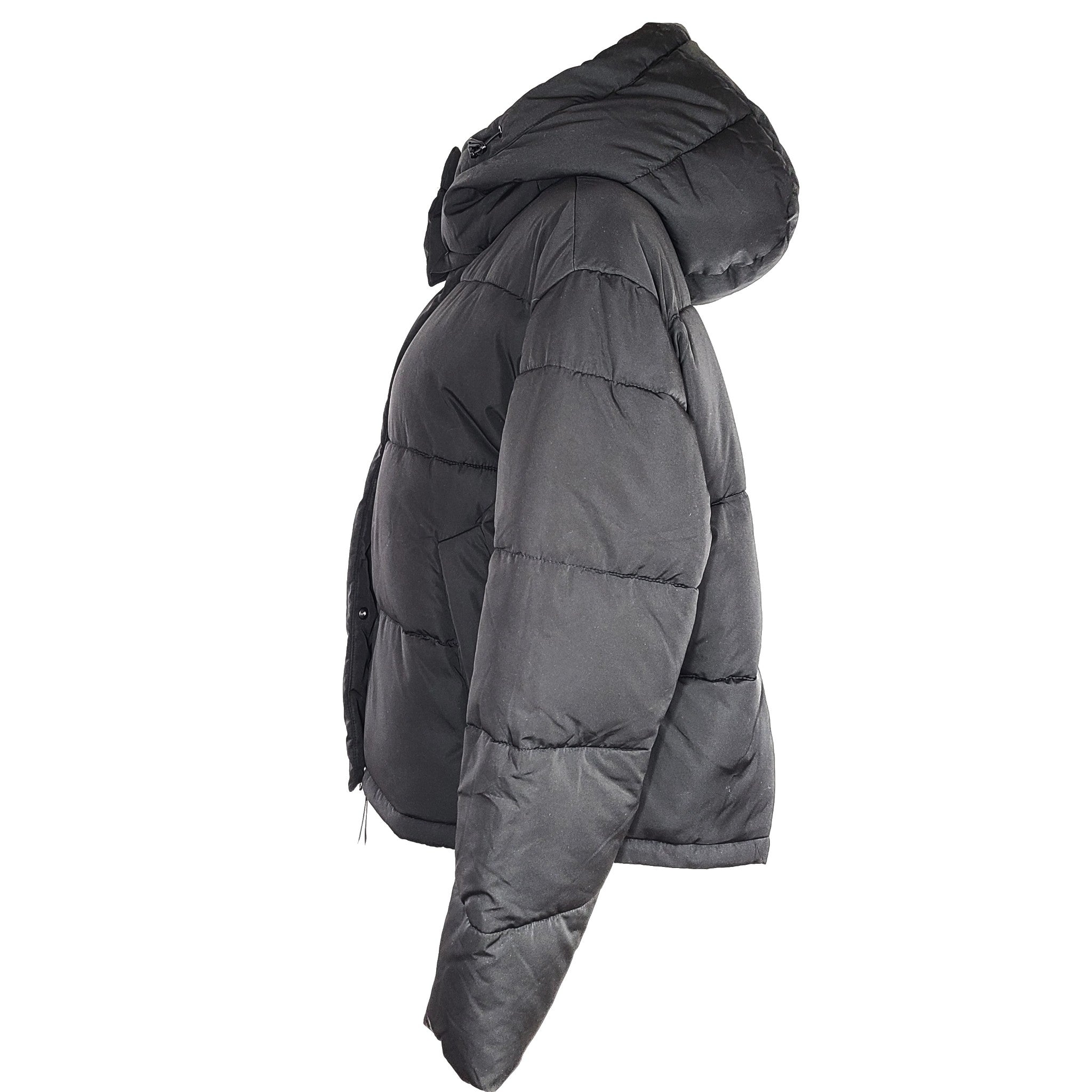 MNG Mango Women's Hooded Cropped Oversized Puffer Jacket Black Sz M