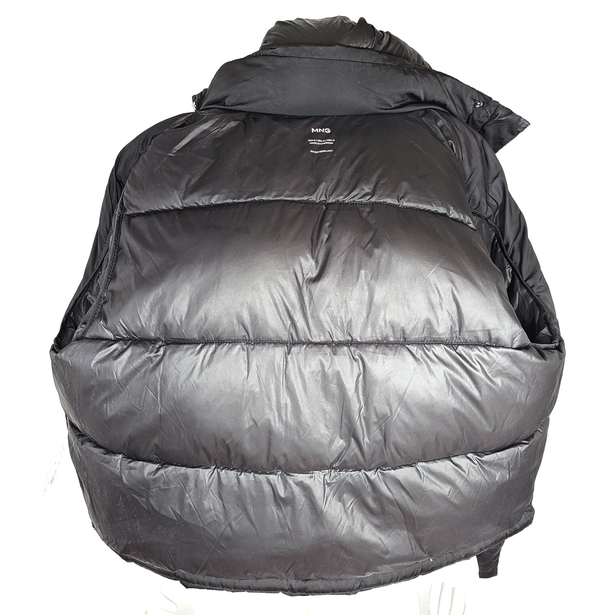 MNG Mango Women's Hooded Cropped Oversized Puffer Jacket Black Sz M