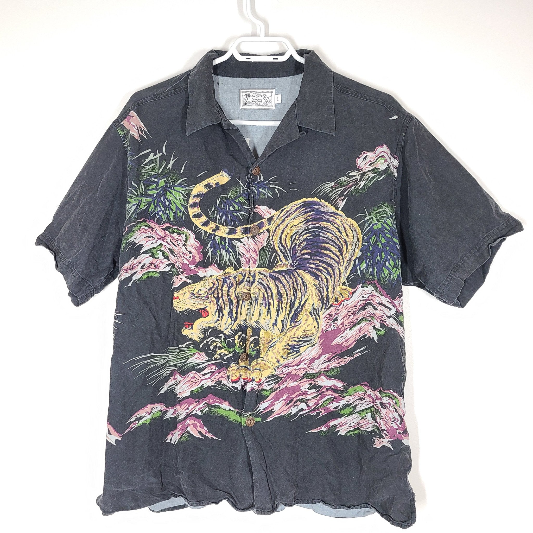 OVO x Avanti Silk Button Shirt Short Sleeve Hawaiian Owl Drake Black Sz L