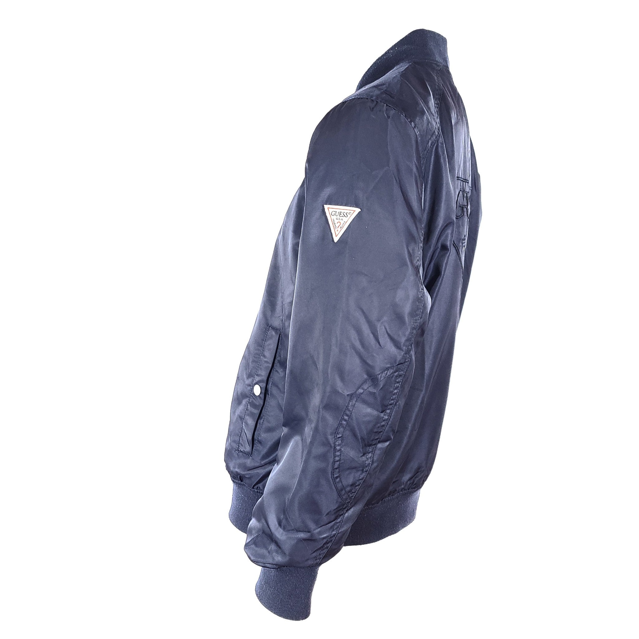 Guess Men's Bomber Jacket Nylon Embroidered Navy Blue Sz L READ