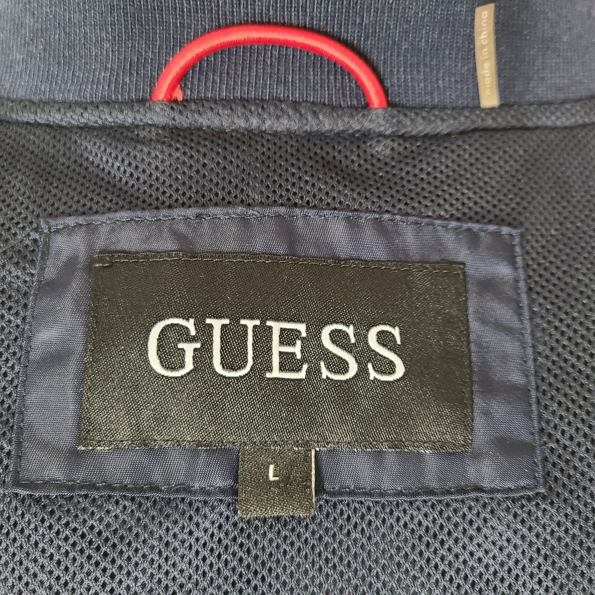 Guess Men's Bomber Jacket Nylon Embroidered Navy Blue Sz L READ