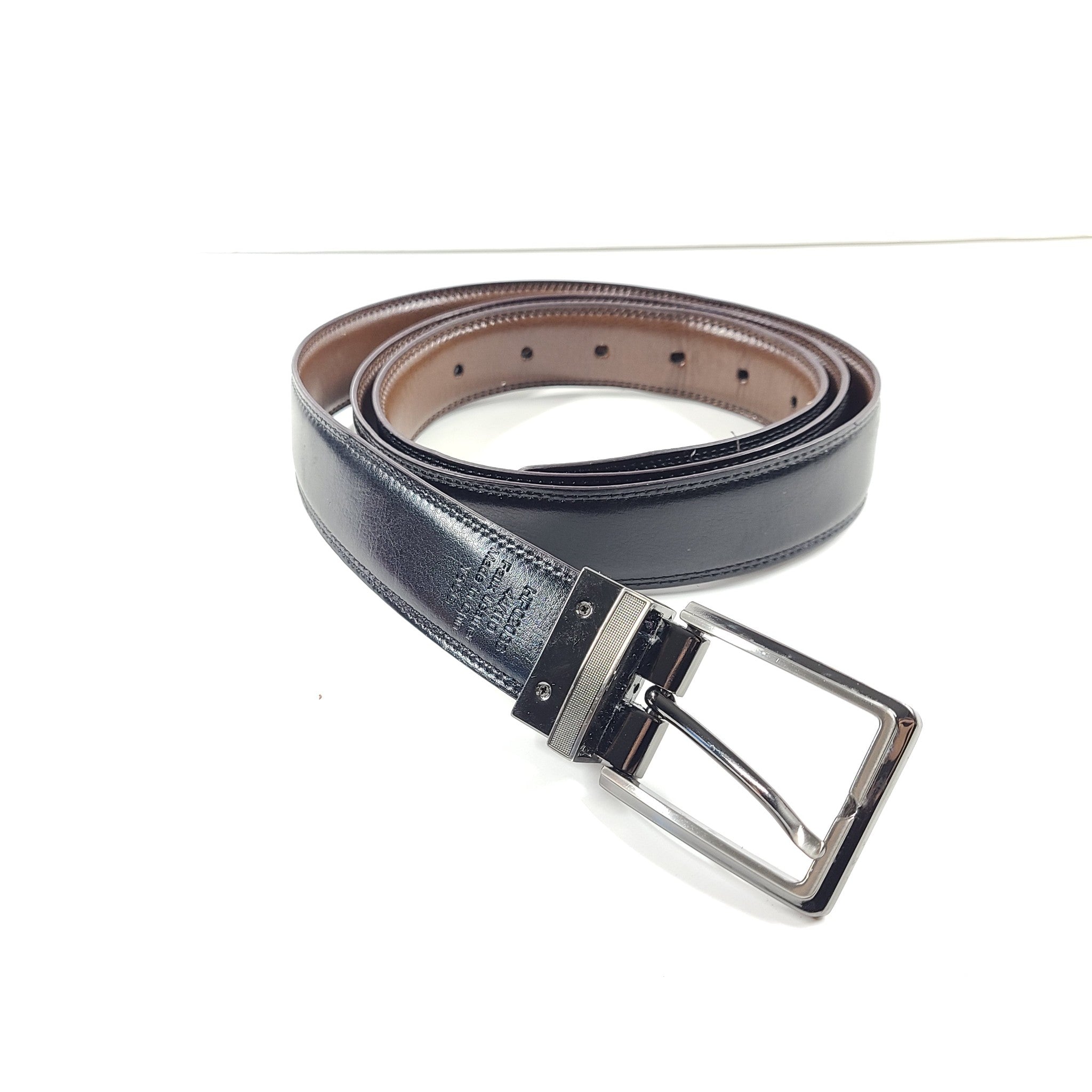Perry Ellis Portfolio Double Stitched Leather Reversible Belt Brown Black Sz 44