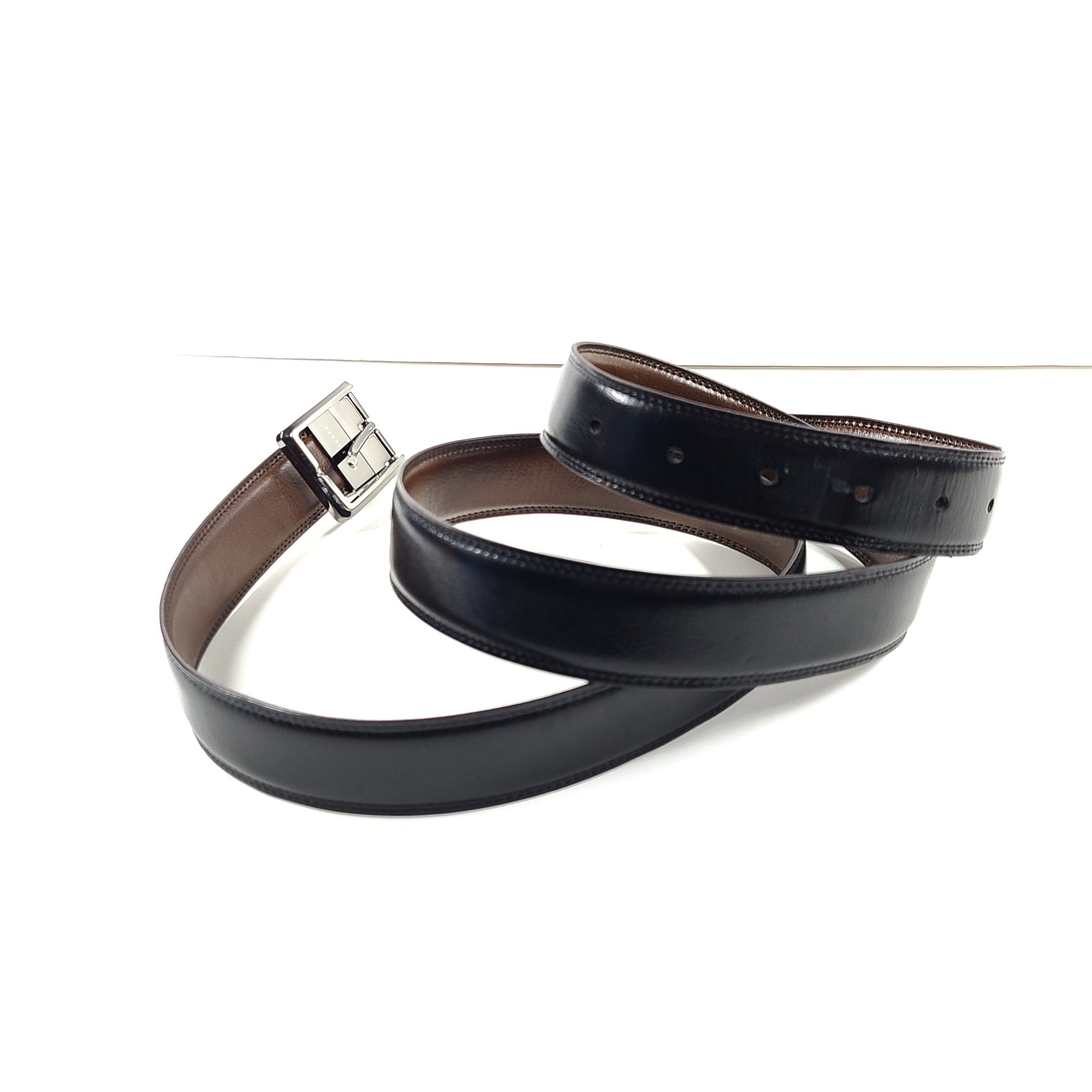 Perry Ellis Portfolio Double Stitched Leather Reversible Belt Brown Black Sz 44