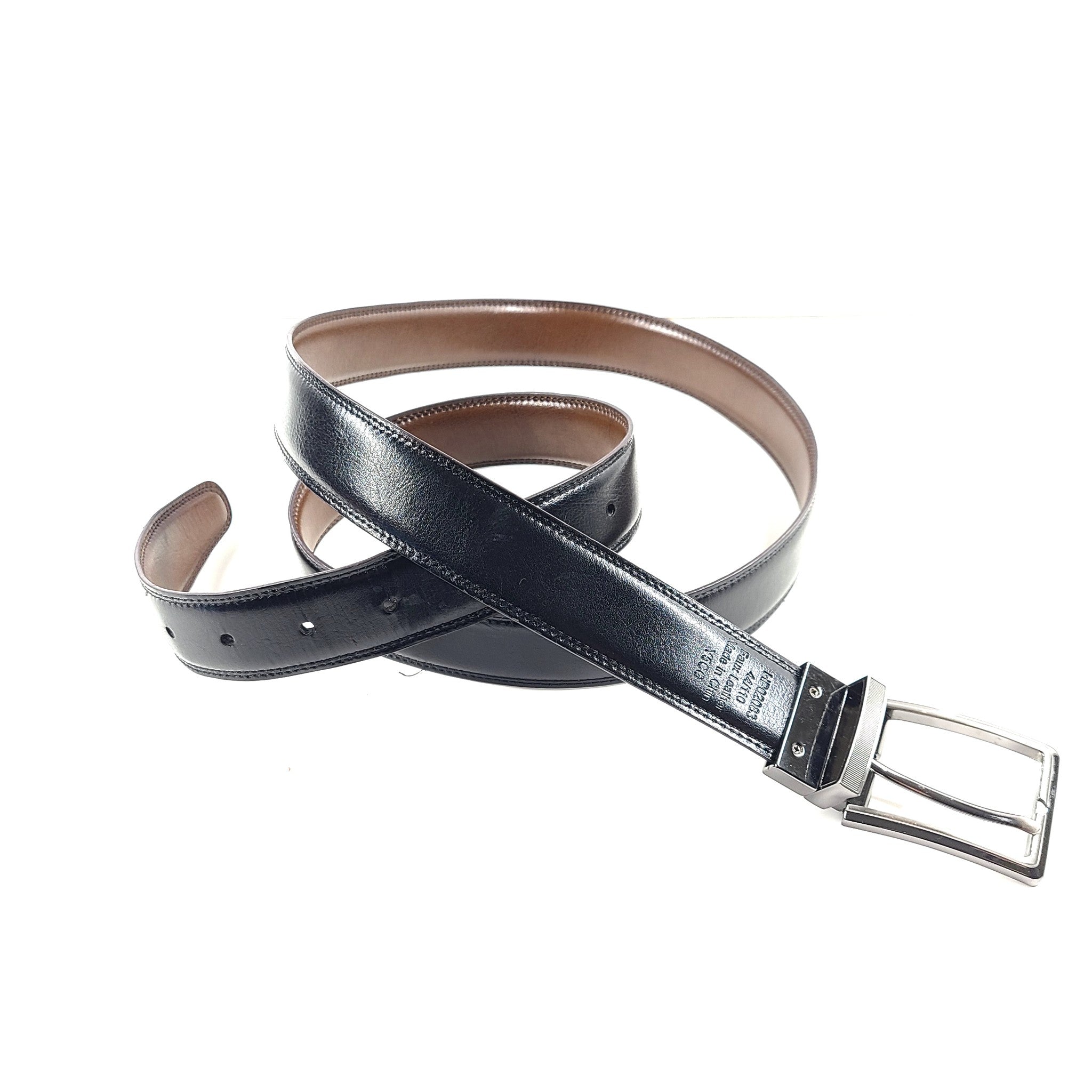 Perry Ellis Portfolio Double Stitched Leather Reversible Belt Brown Black Sz 44