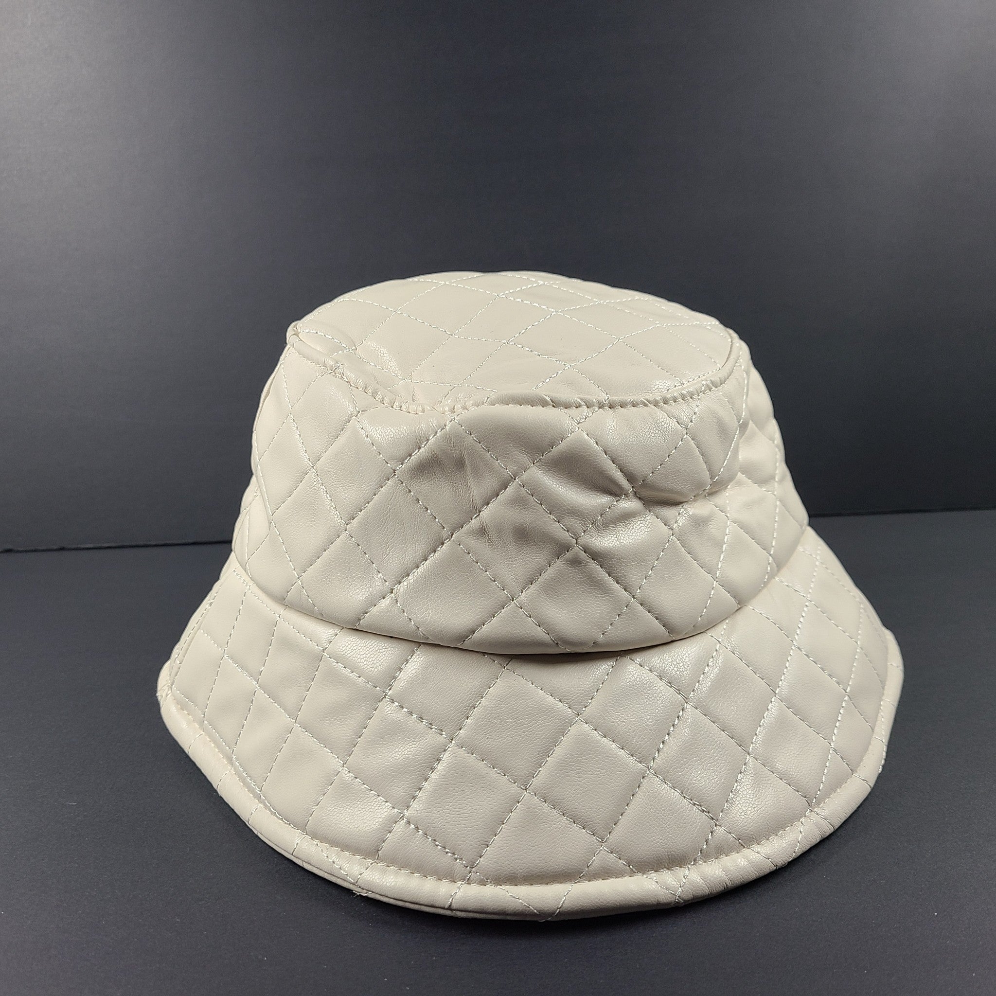 Aldo Women's Bromo Bucket Hat Faux Leather Quilted Ice White One Size