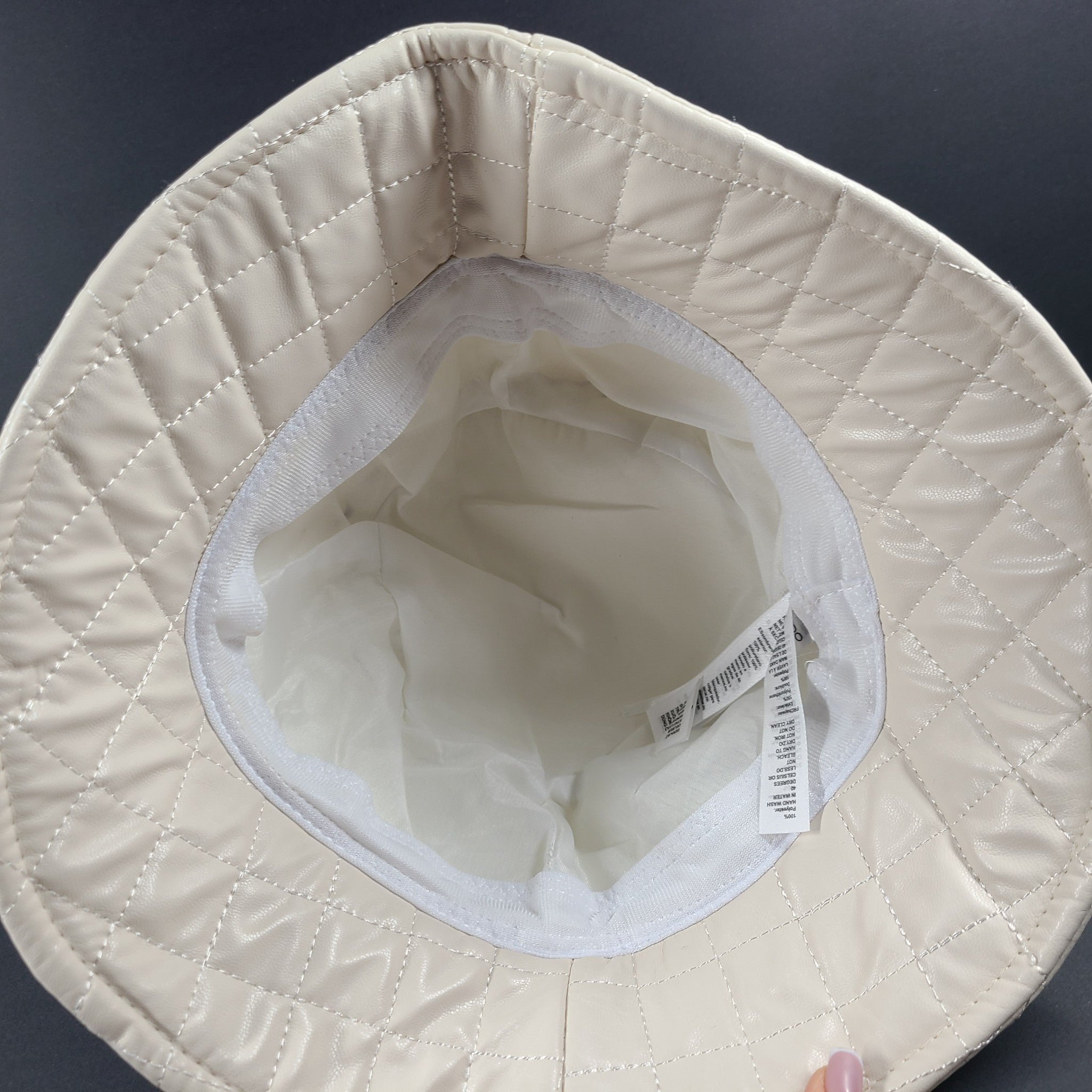 Aldo Women's Bromo Bucket Hat Faux Leather Quilted Ice White One Size