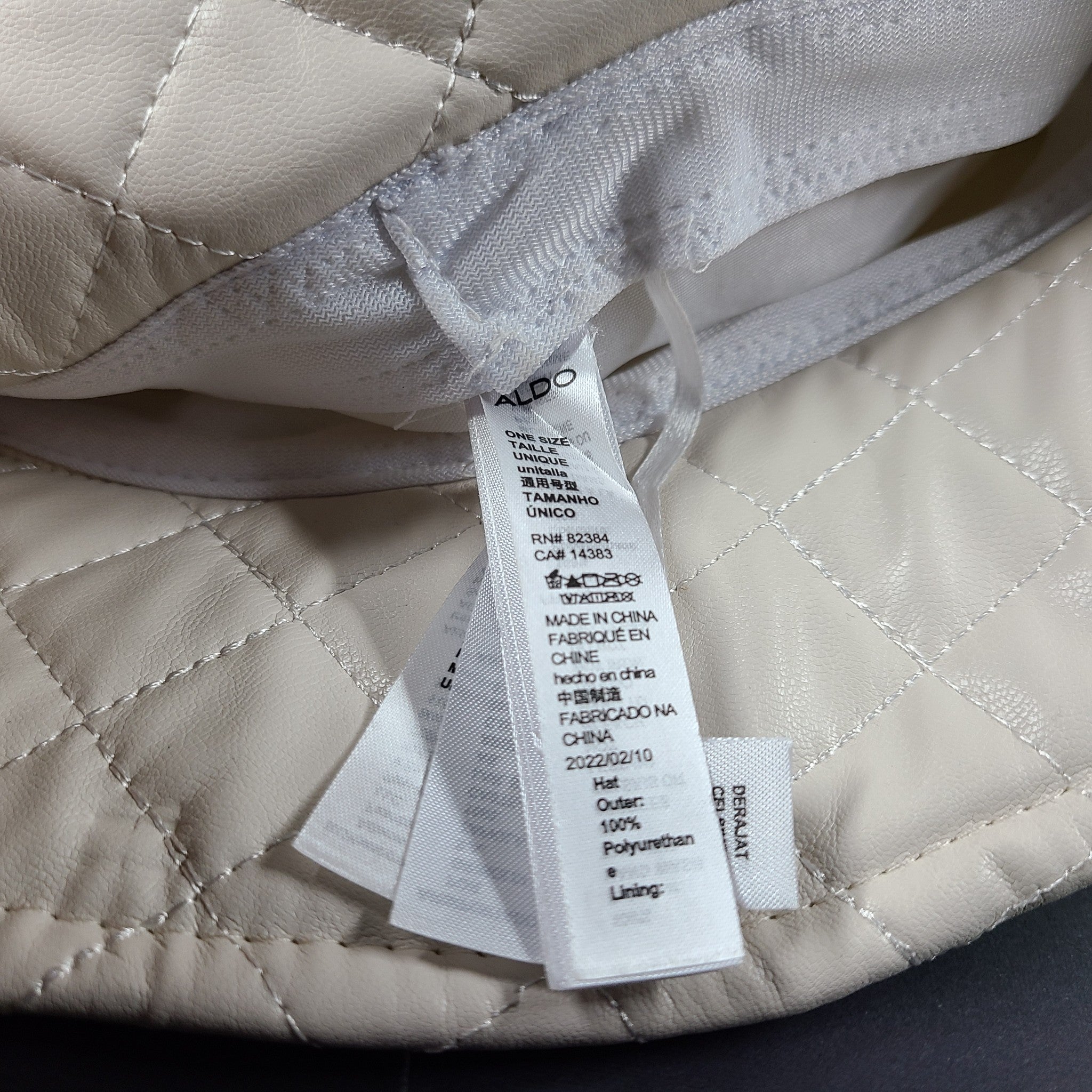 Aldo Women's Bromo Bucket Hat Faux Leather Quilted Ice White One Size
