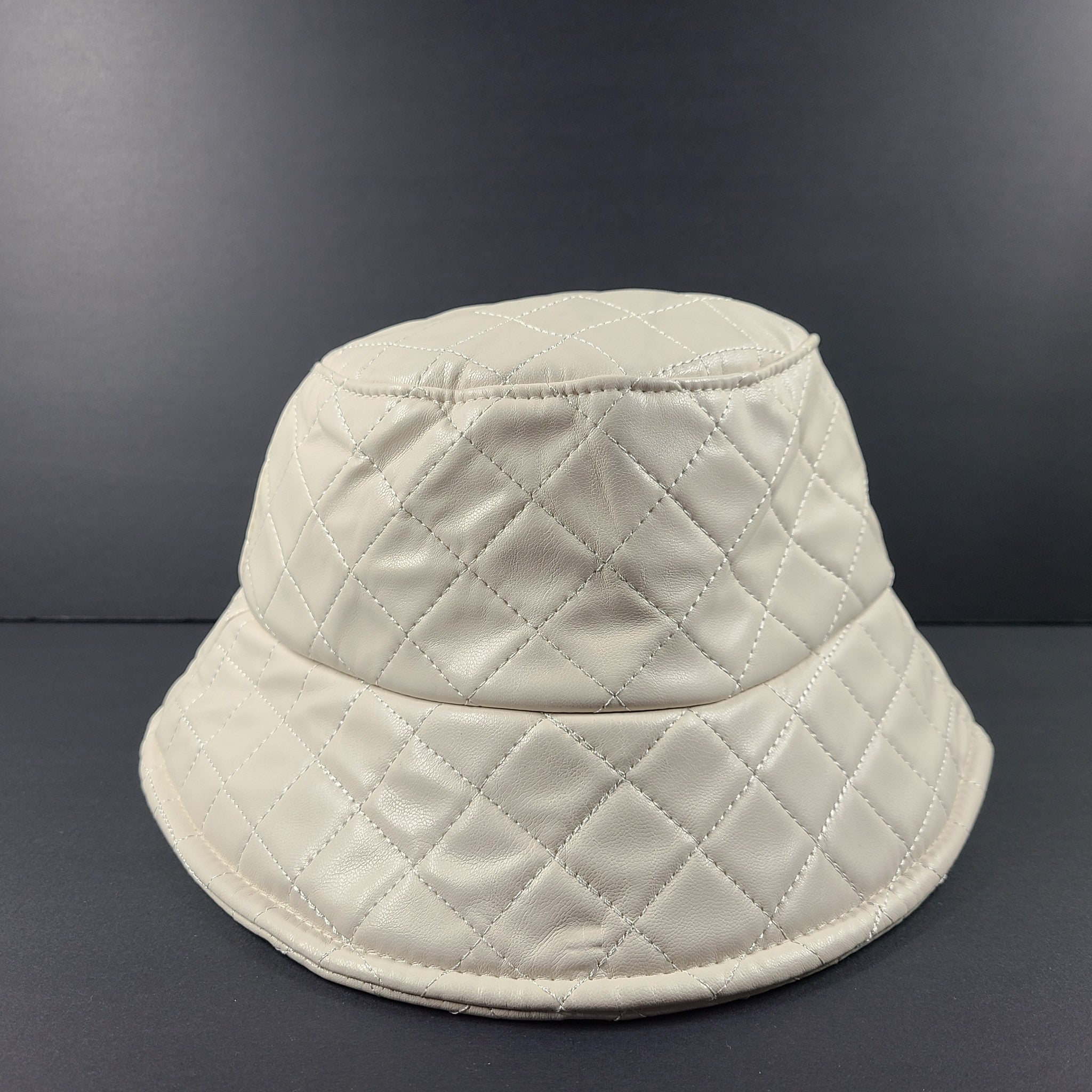 Aldo Women's Bromo Bucket Hat Faux Leather Quilted Ice White One Size