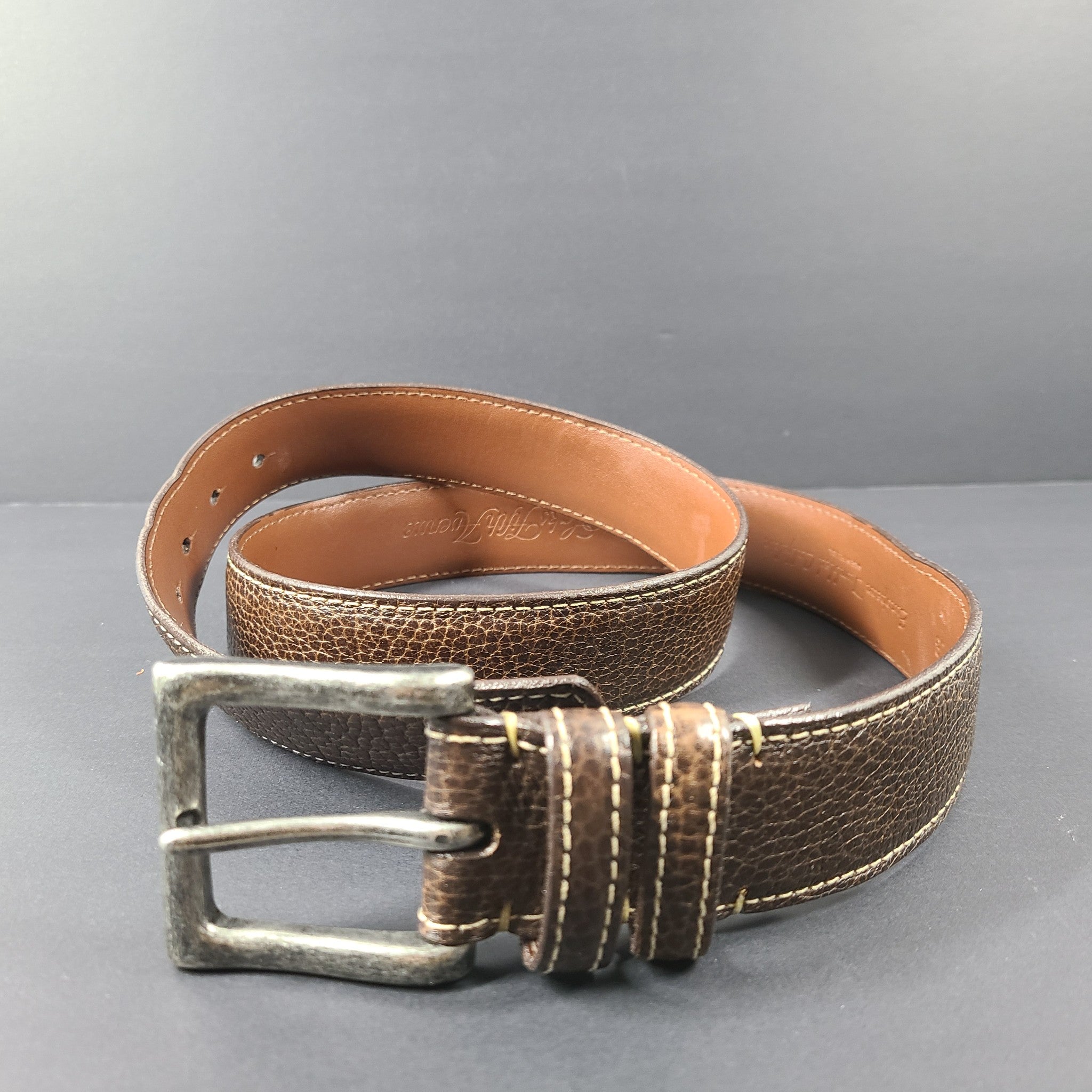 Saks Fifth Avenue Men's European Tumbled Calfskin Leather Belt 84973 Brown Sz 38