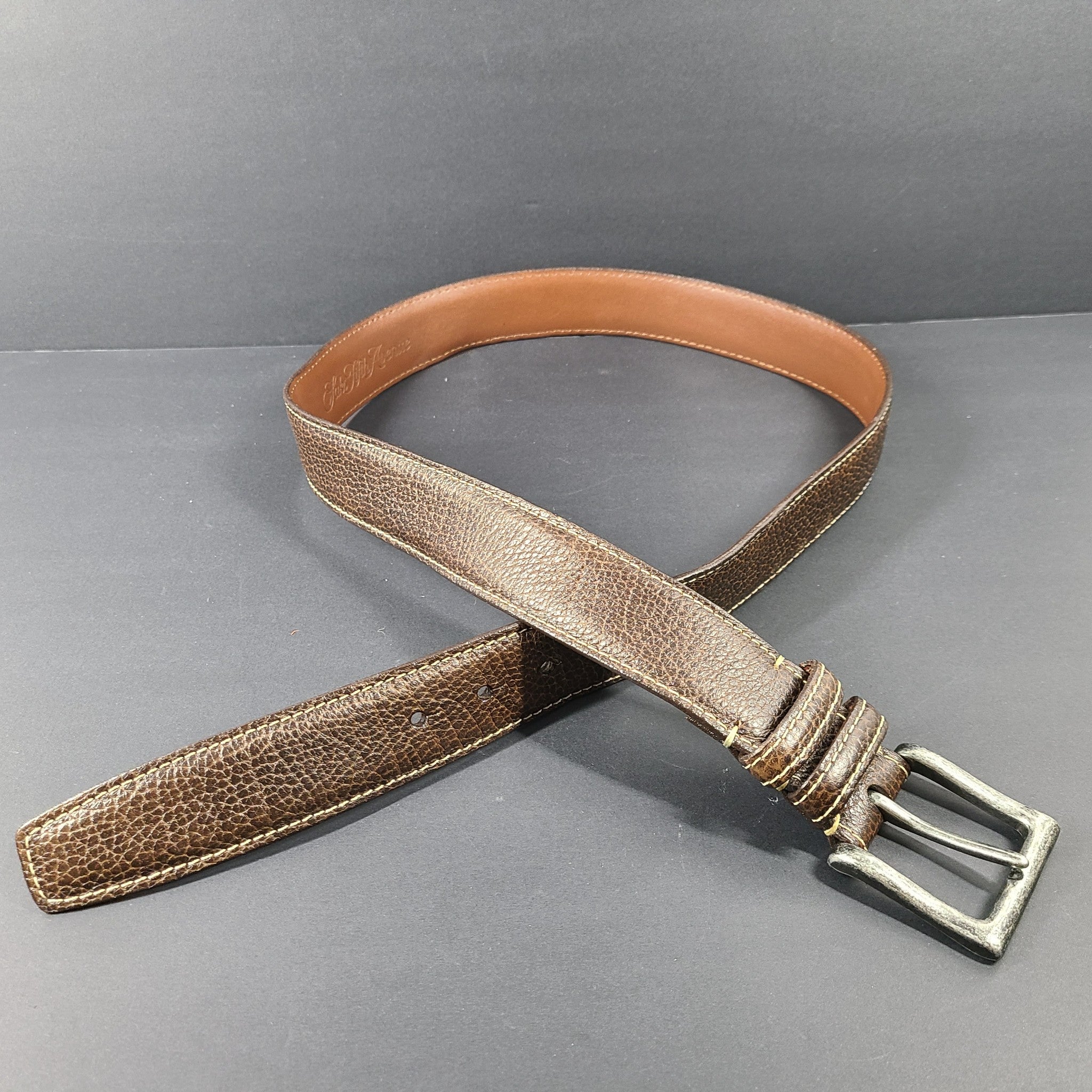 Saks Fifth Avenue Men's European Tumbled Calfskin Leather Belt 84973 Brown Sz 38