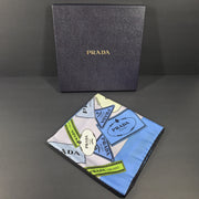 Prada Silk Twill Foulard Celeste Scarf Neckerchief Square 35" New Gift Box