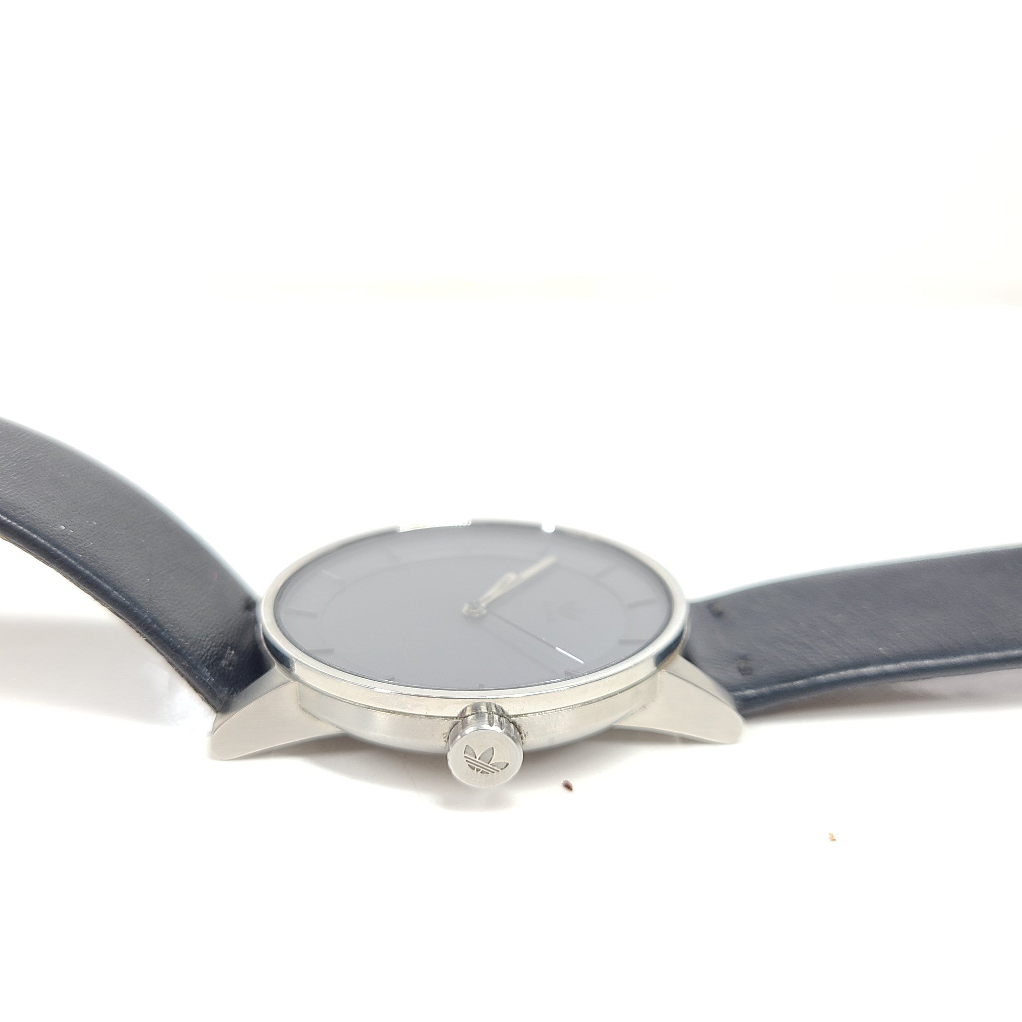 Adidas Men's District L1 Watch Gray Dial Black Leather Band Stainless Steel