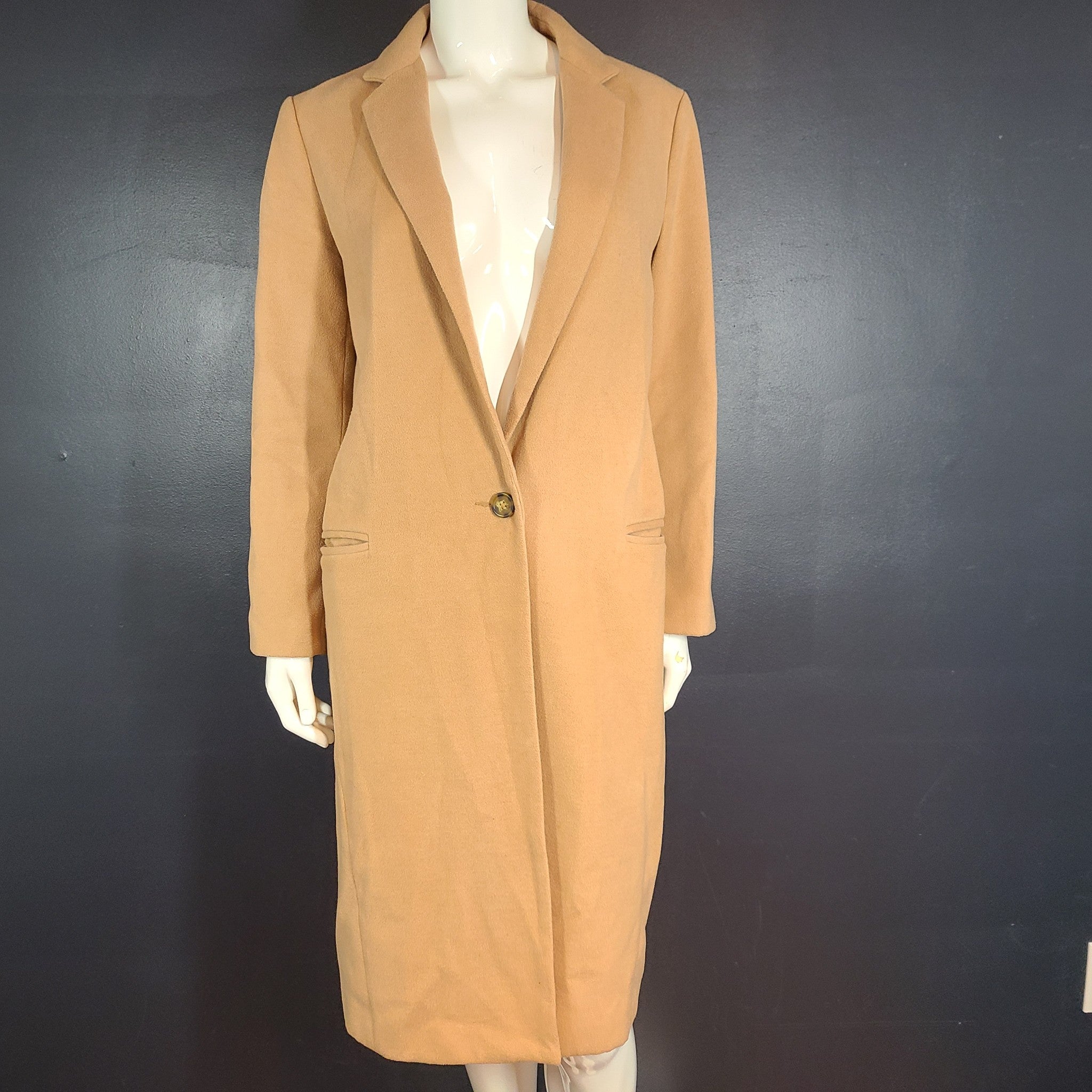 Kimchi Blue Women's Soft Coat Lapel Double Breasted Collar Beige Sz S