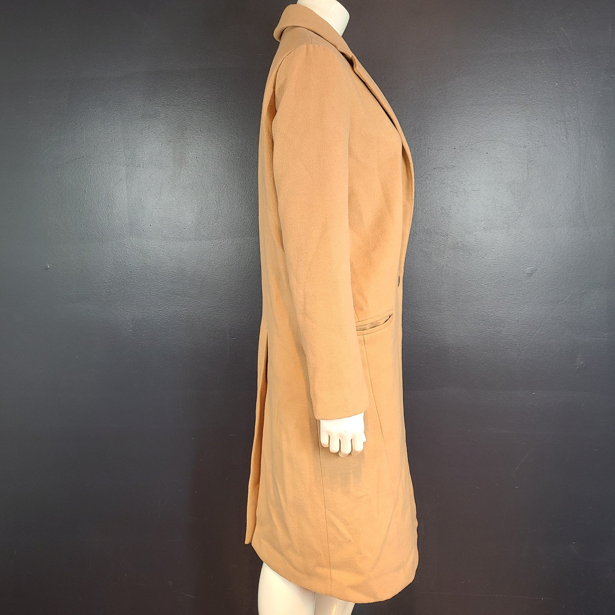 Kimchi Blue Women's Soft Coat Lapel Double Breasted Collar Beige Sz S