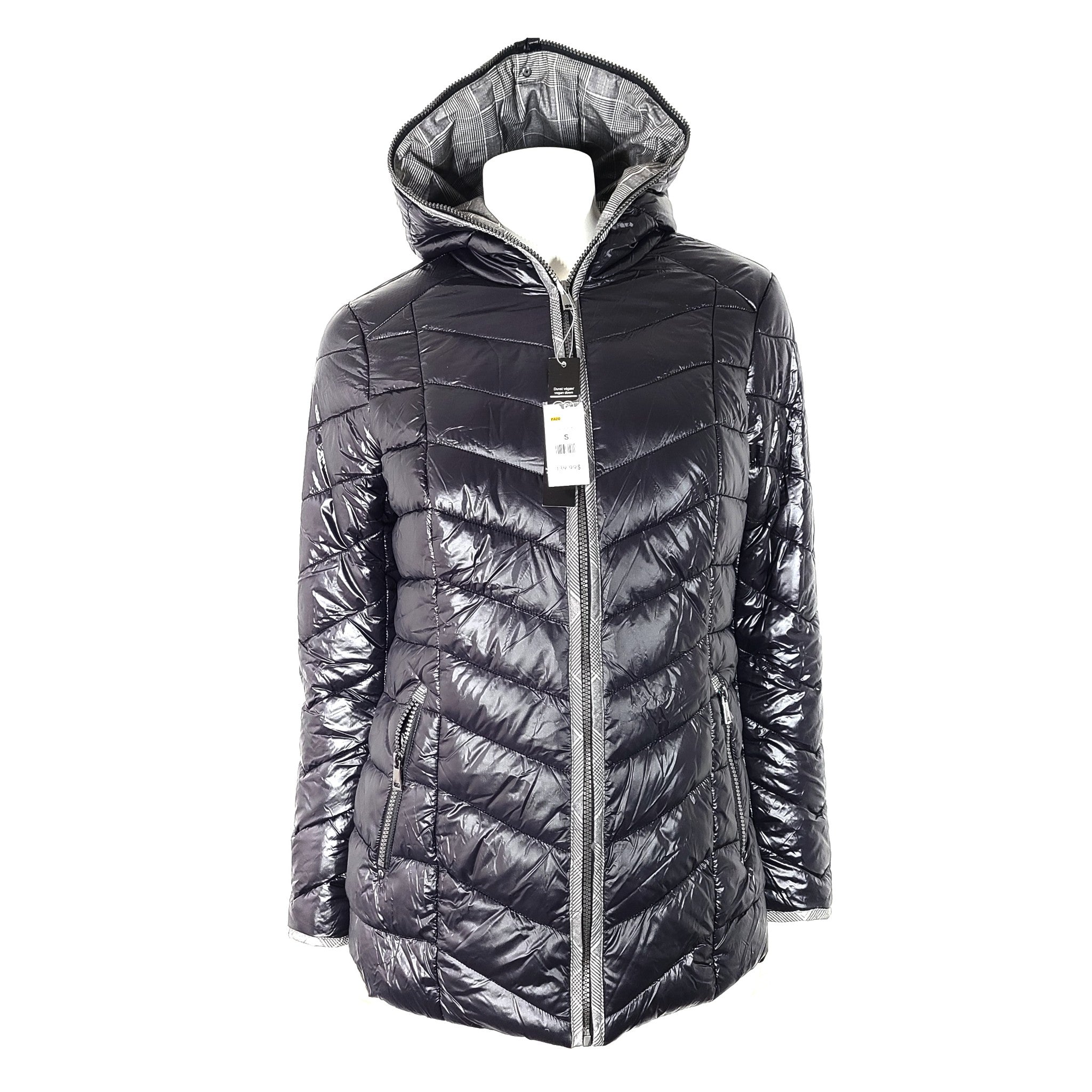 Marie Claire Women's Quilted Puffer Short Jacket Nylon Shell Black S
