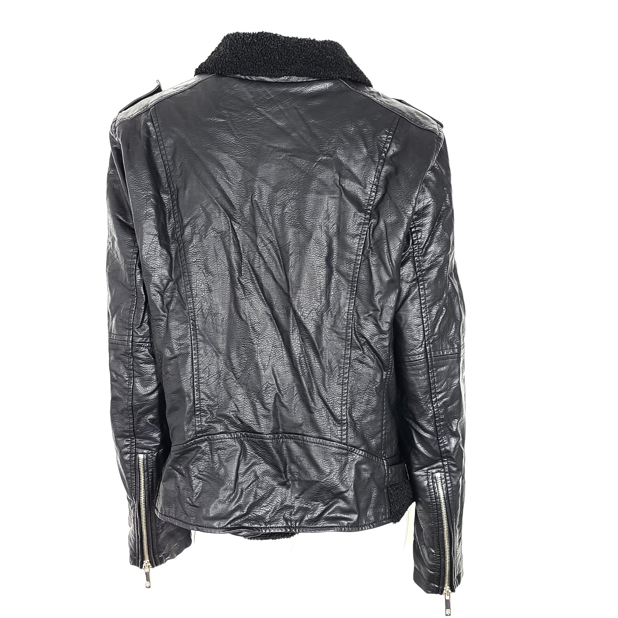 Tommy Hilfiger Women's Faux Leather Biker Jacket Sherpa Lining Black Size Sz XL