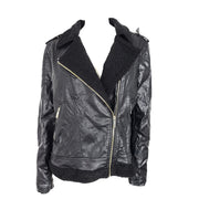 Tommy Hilfiger Women's Faux Leather Biker Jacket Sherpa Lining Black Size Sz XL