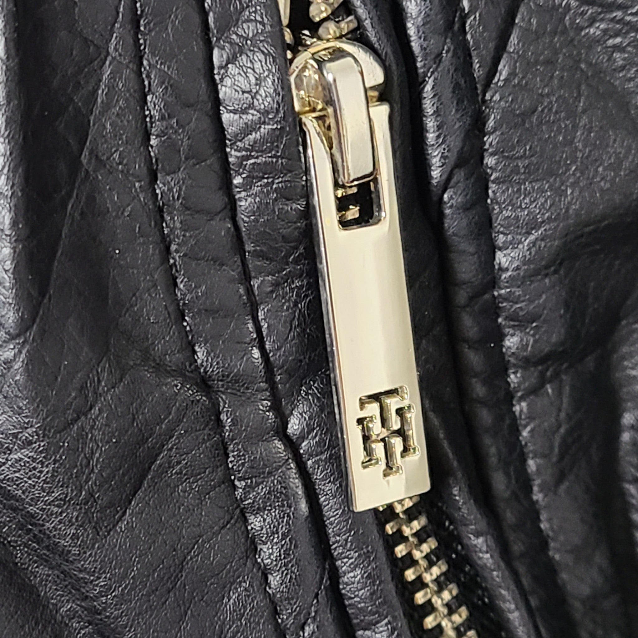 Tommy Hilfiger Women's Faux Leather Biker Jacket Sherpa Lining Black Size Sz XL