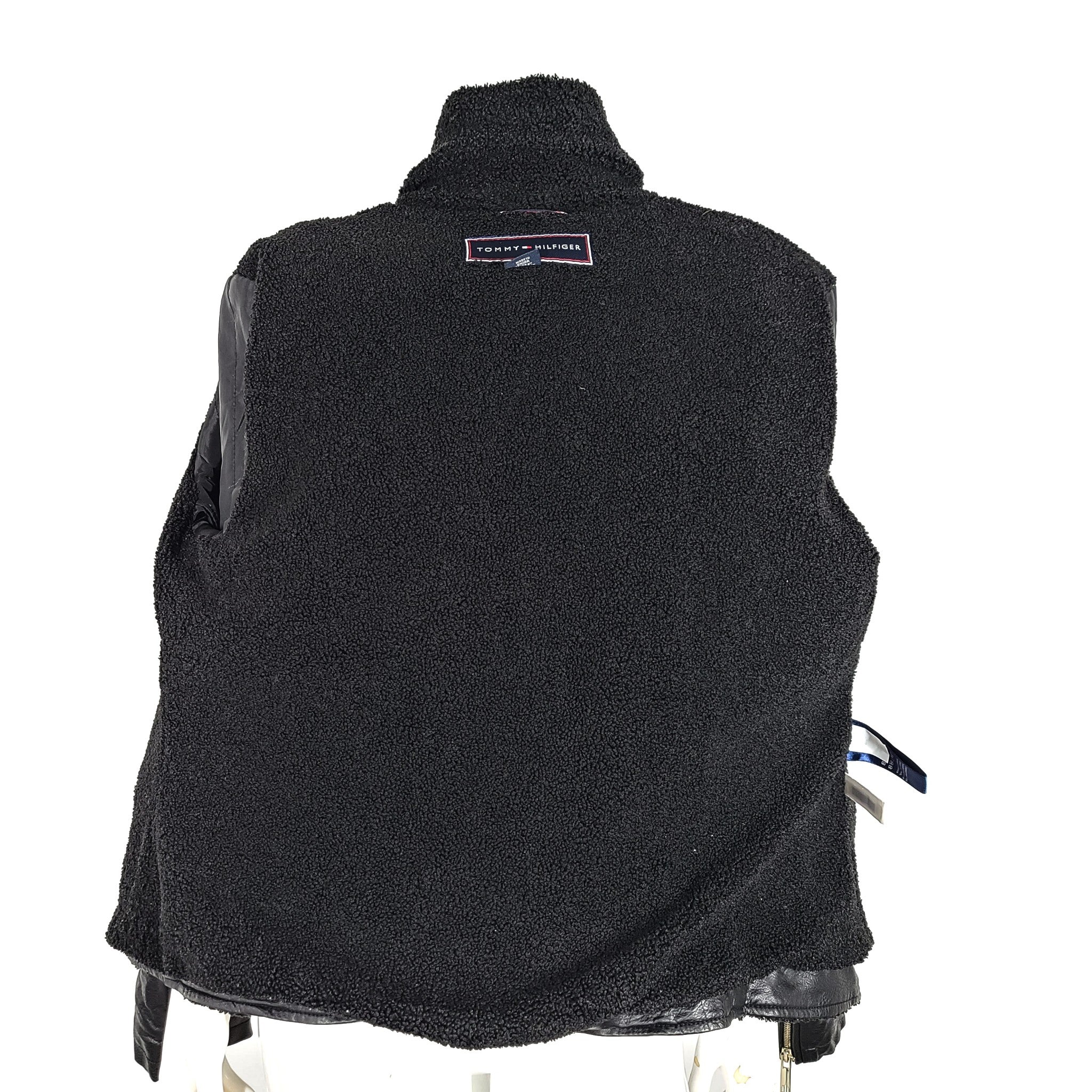 Tommy Hilfiger Women's Faux Leather Biker Jacket Sherpa Lining Black Size Sz XL