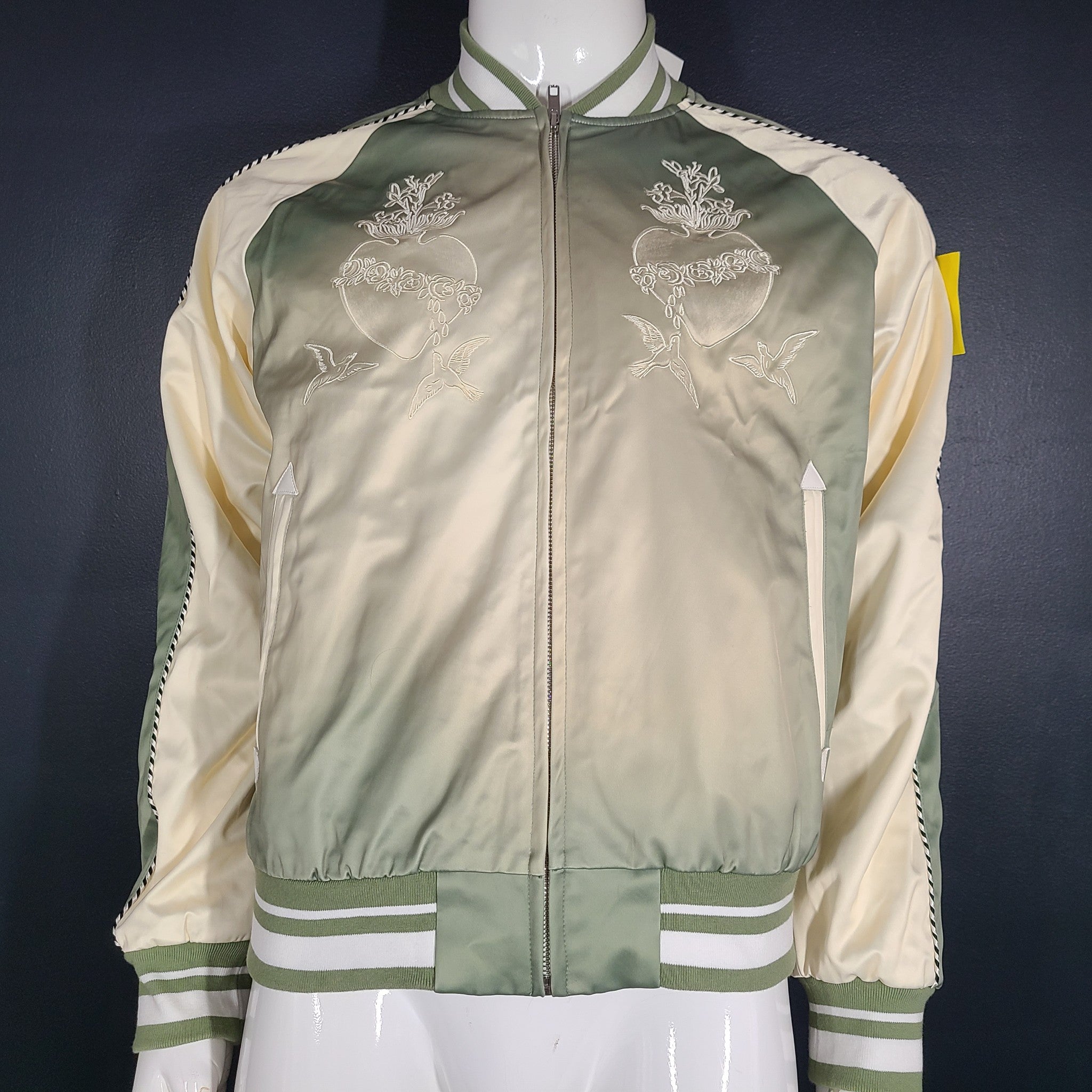 Mouty Men’s Souvenir Bomber Jacket Lined Embroidered Viscose Green Size S