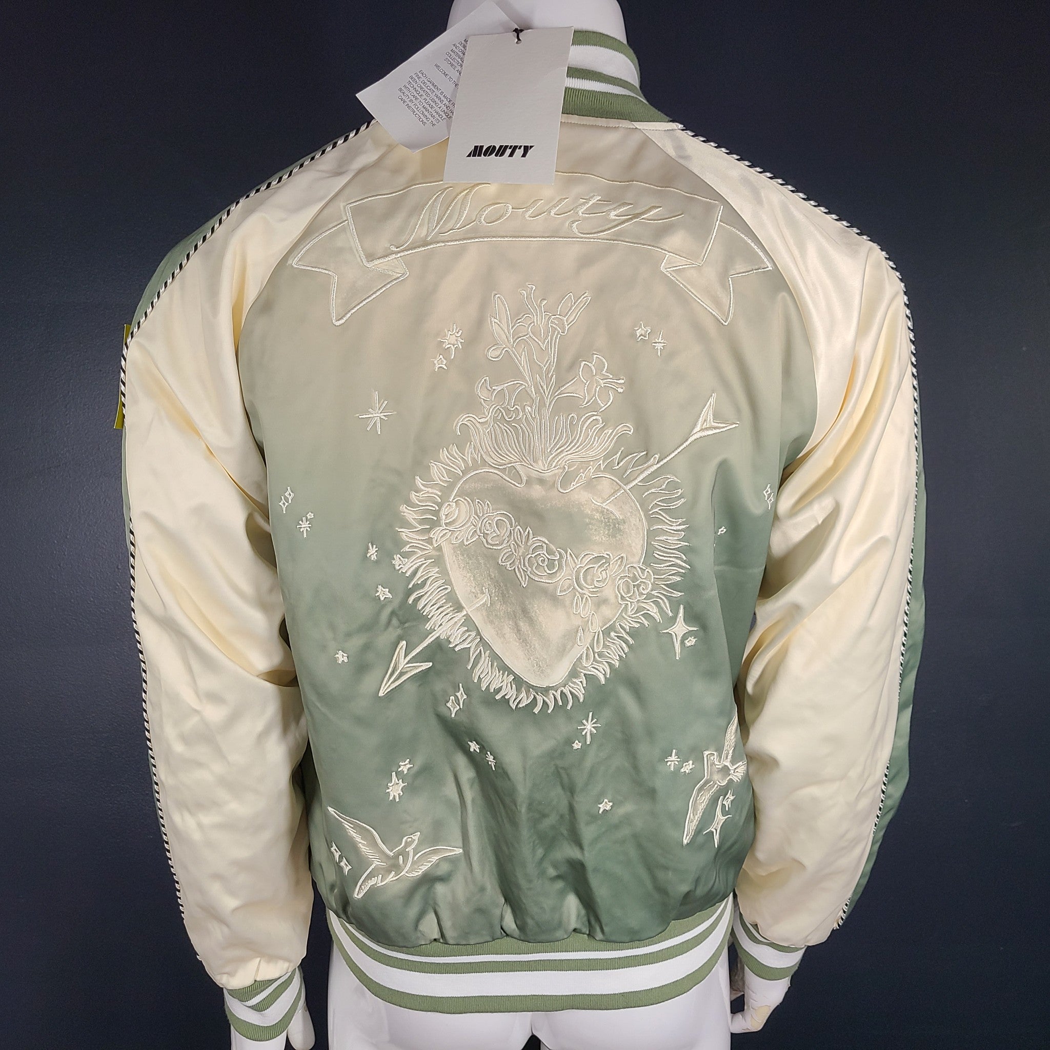 Mouty Men’s Souvenir Bomber Jacket Lined Embroidered Viscose Green Size S