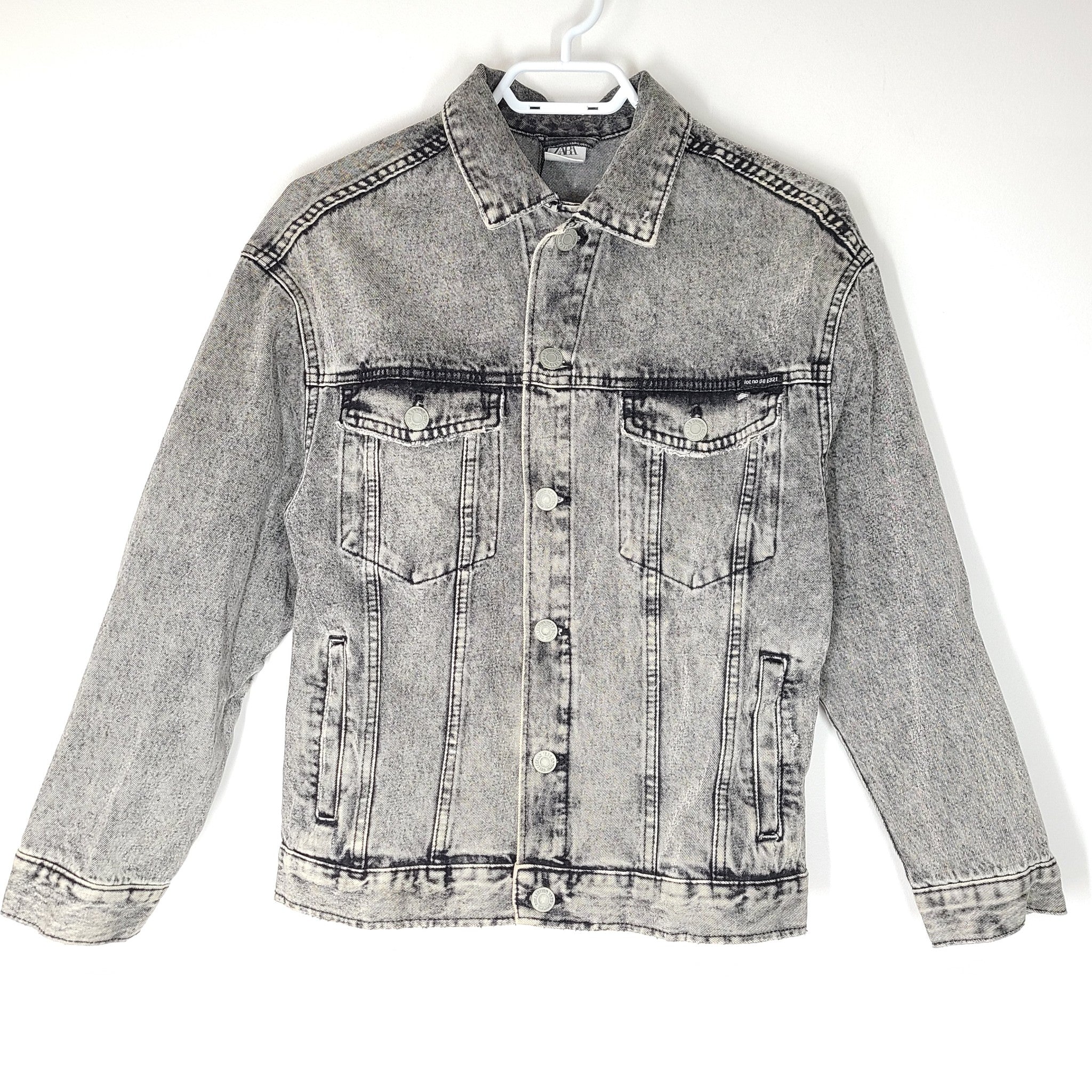 Zara Kids Denim Jacket 80s Edition Button Down 100% Cotton Pockets Gray Sz 11-12