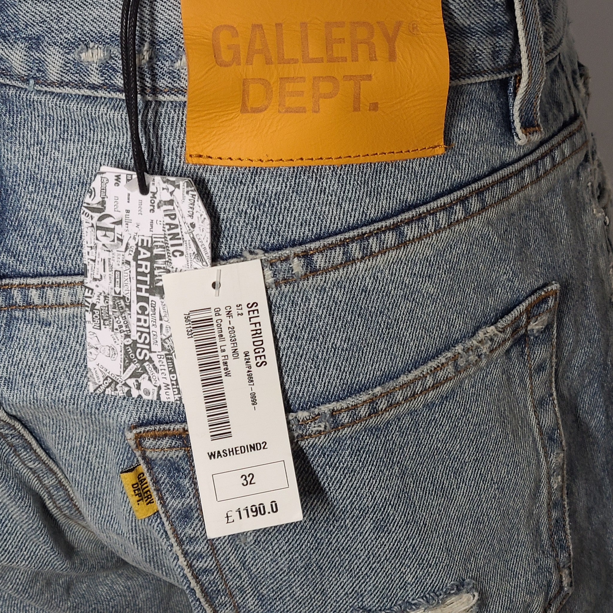Gallery Dept. Cornell LA Flare Men's Denim Slim Fit Wide Hem Jeans Blue 32 x 32