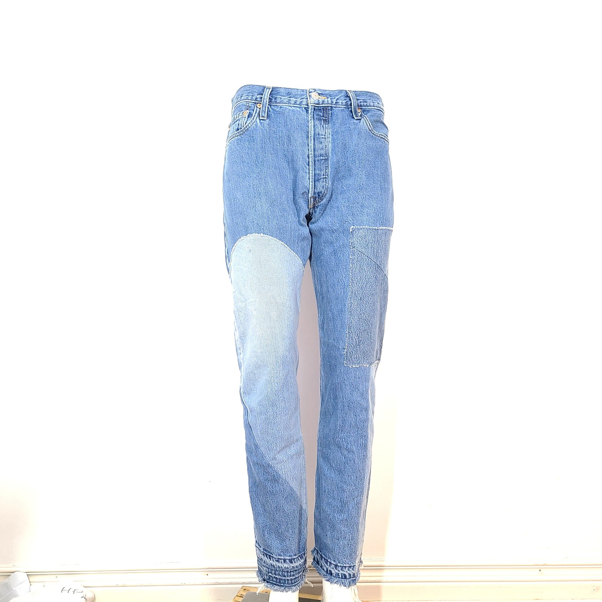 Gallery Dept Kelly 5001 Denim Jeans Straight Contrast Patches Blue 34 x 32