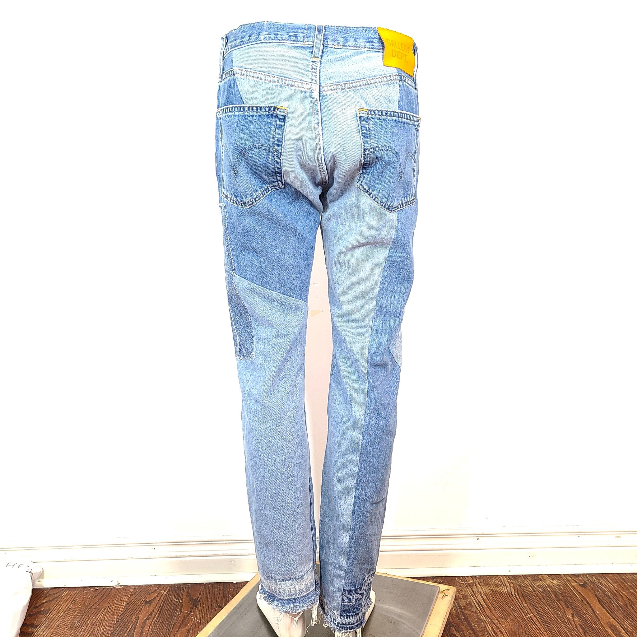 Gallery Dept Kelly 5001 Denim Jeans Straight Contrast Patches Blue 34 x 32