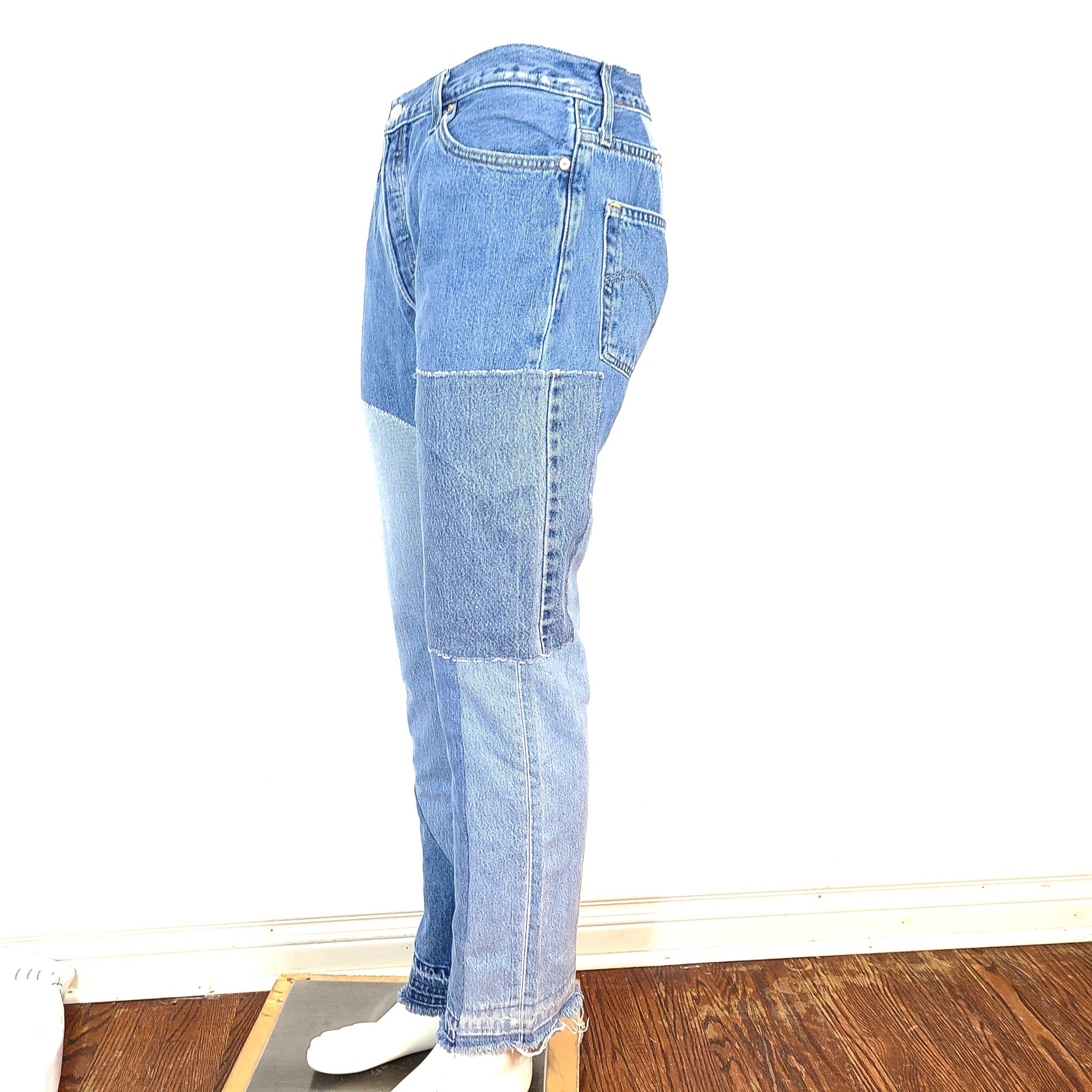 Gallery Dept Kelly 5001 Denim Jeans Straight Contrast Patches Blue 34 x 32