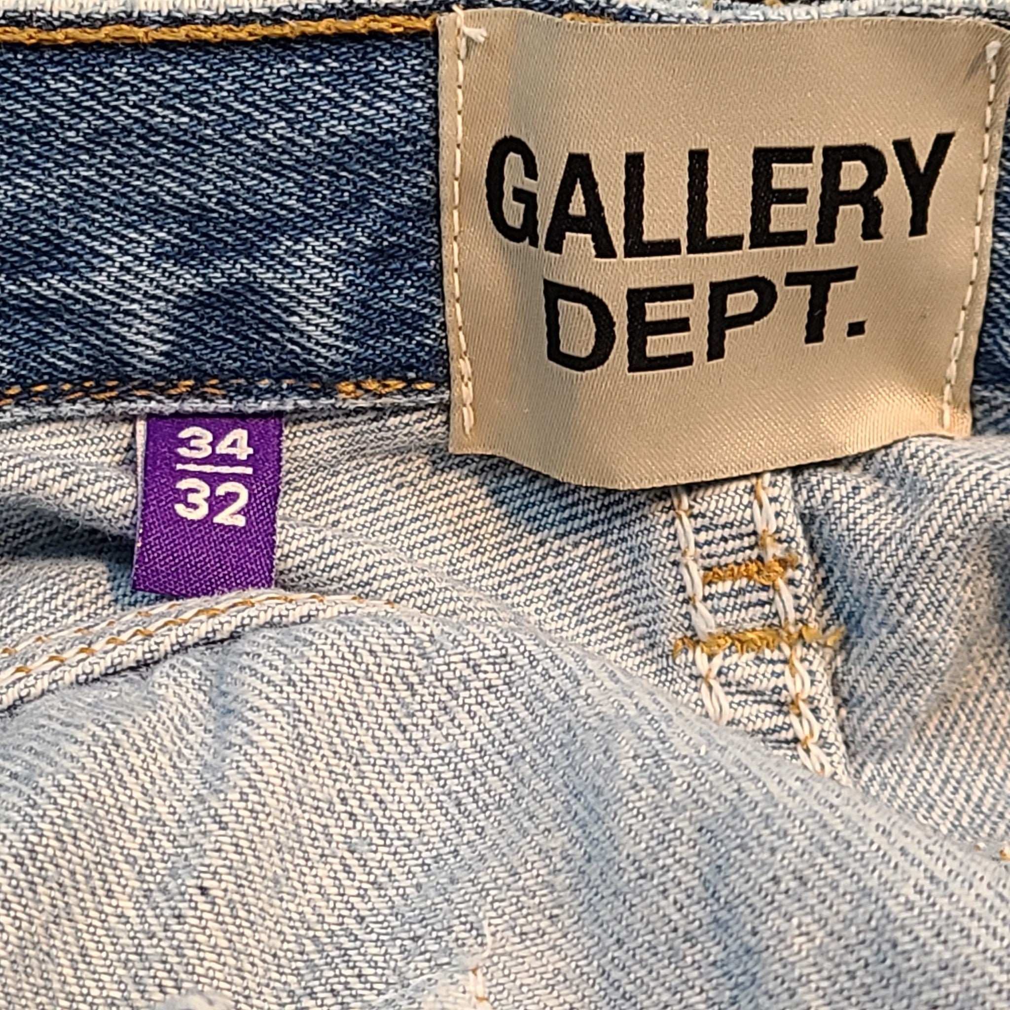 Gallery Dept Kelly 5001 Denim Jeans Straight Contrast Patches Blue 34 x 32