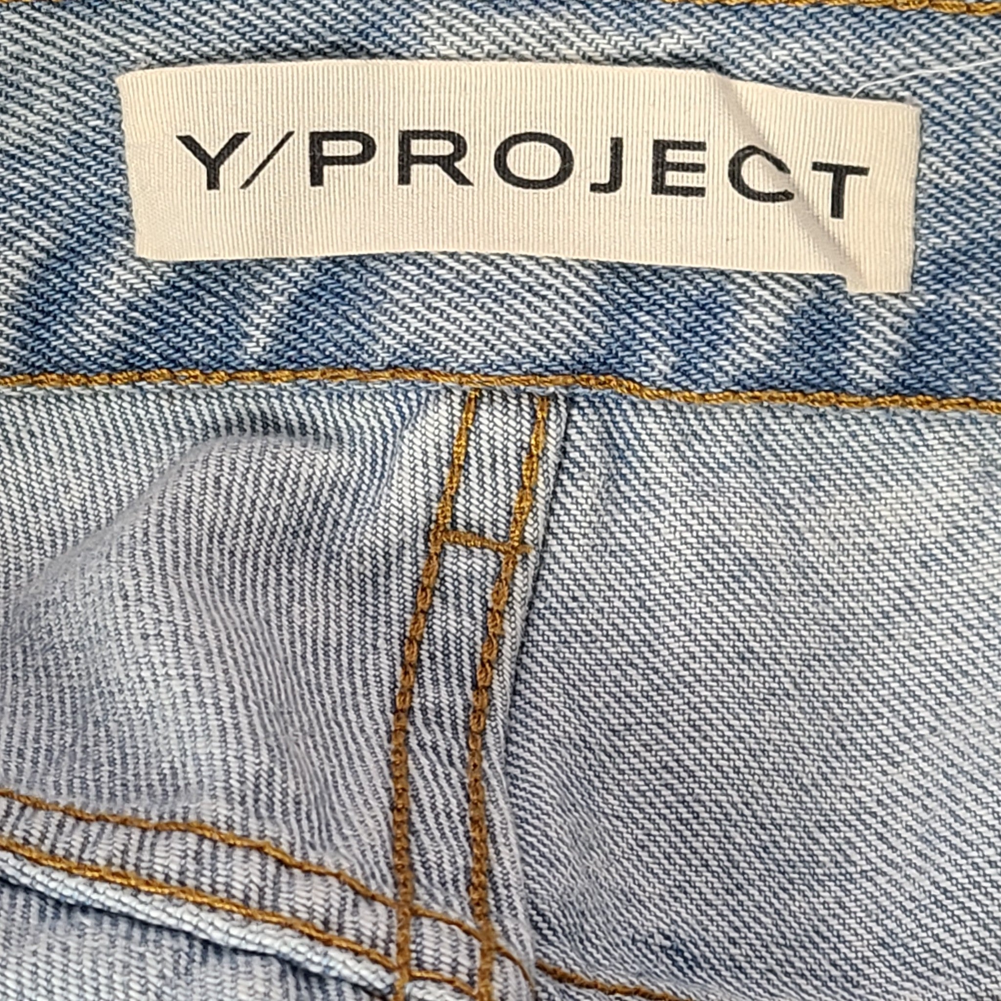 Y/Project Evergreen Unisex Denim Shorts Bermuda Wide Hem High Rise Blue Sz 31
