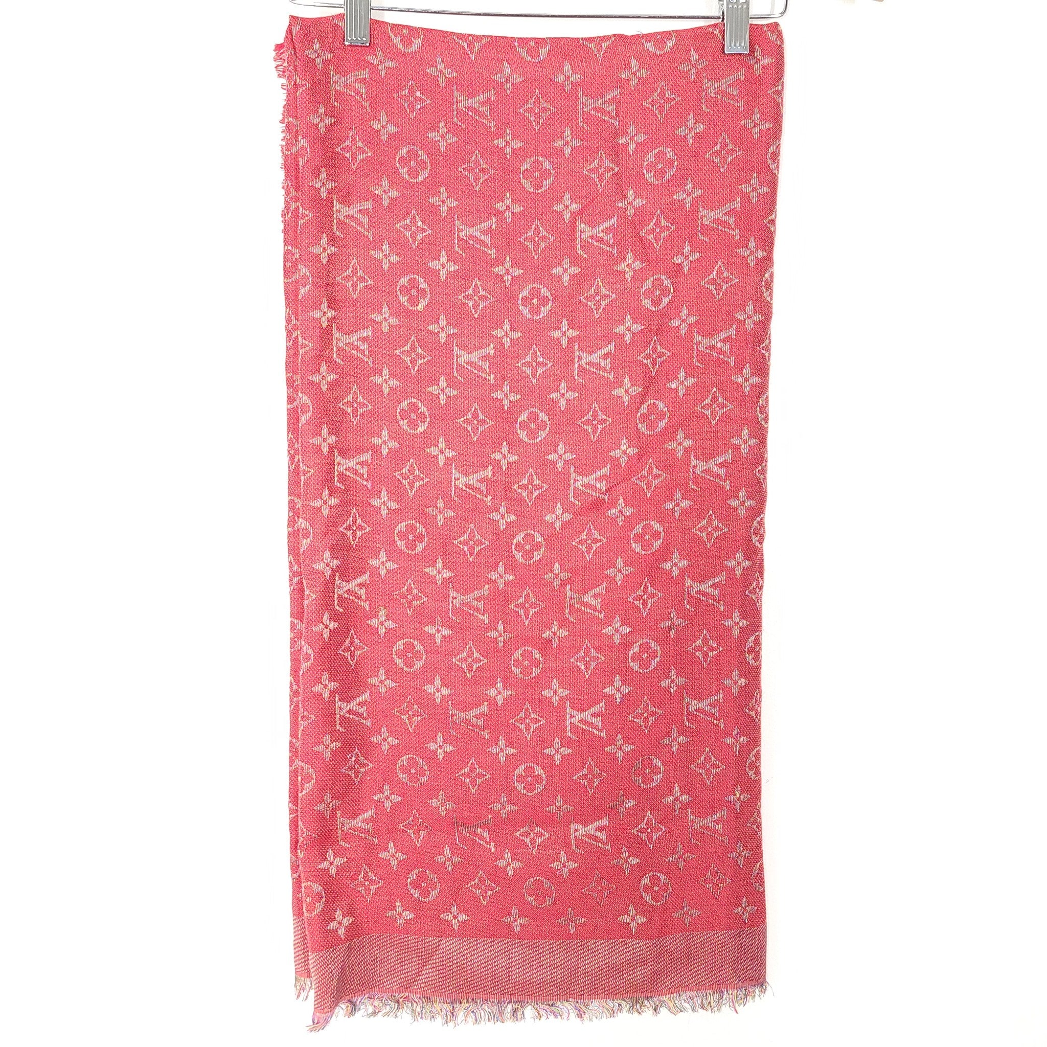 Louis Vuitton Rainbow Monogram Silk/Wool Shawl Scarf M75748 Rubis Red 55"