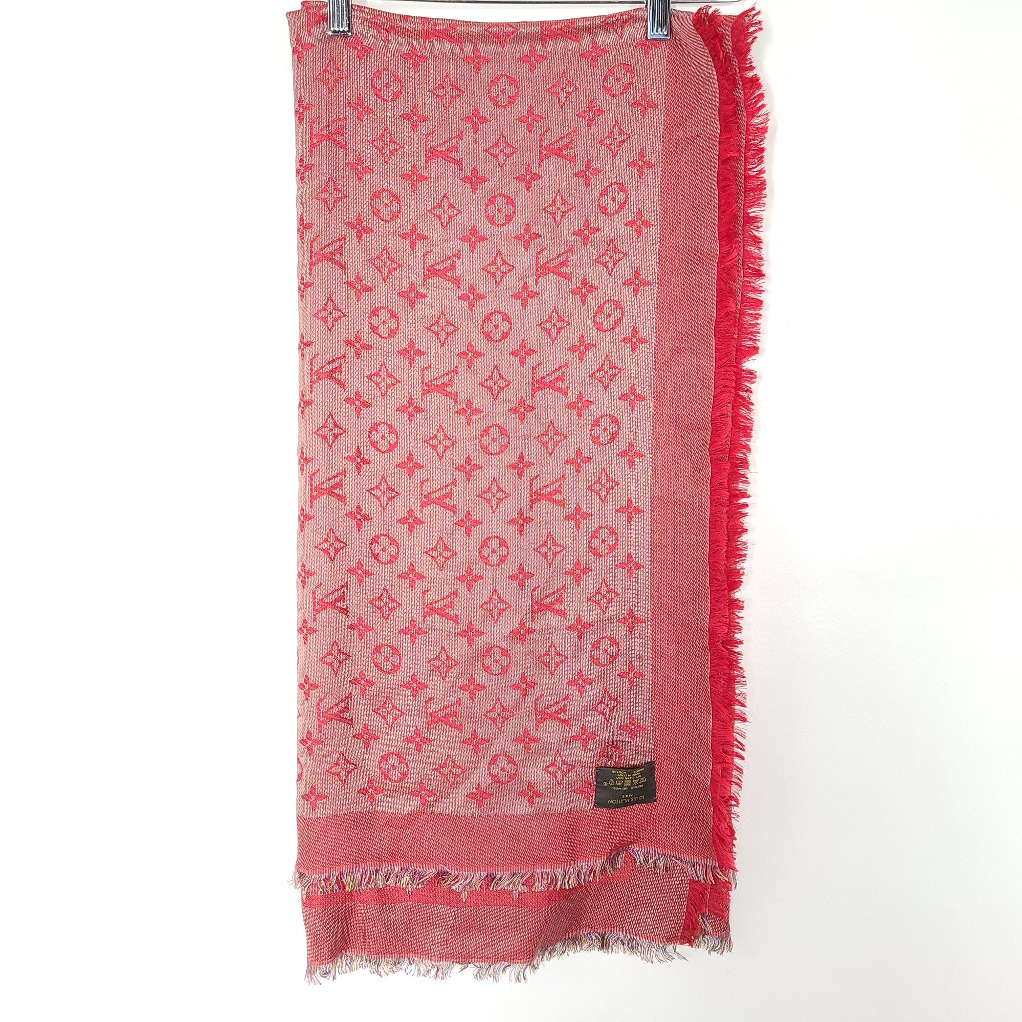 Louis Vuitton Rainbow Monogram Silk/Wool Shawl Scarf M75748 Rubis Red 55"