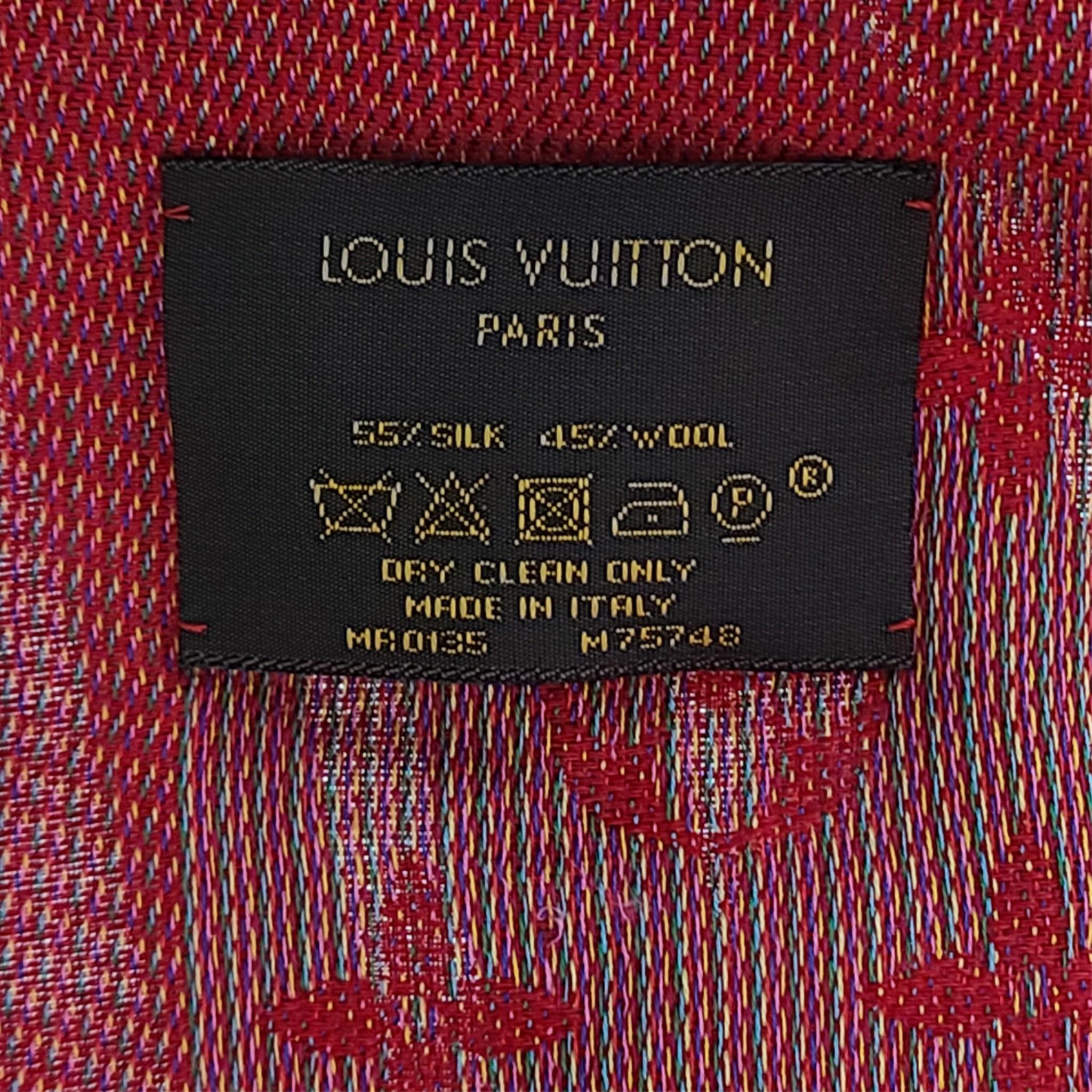 Louis Vuitton Rainbow Monogram Silk/Wool Shawl Scarf M75748 Rubis Red 55"
