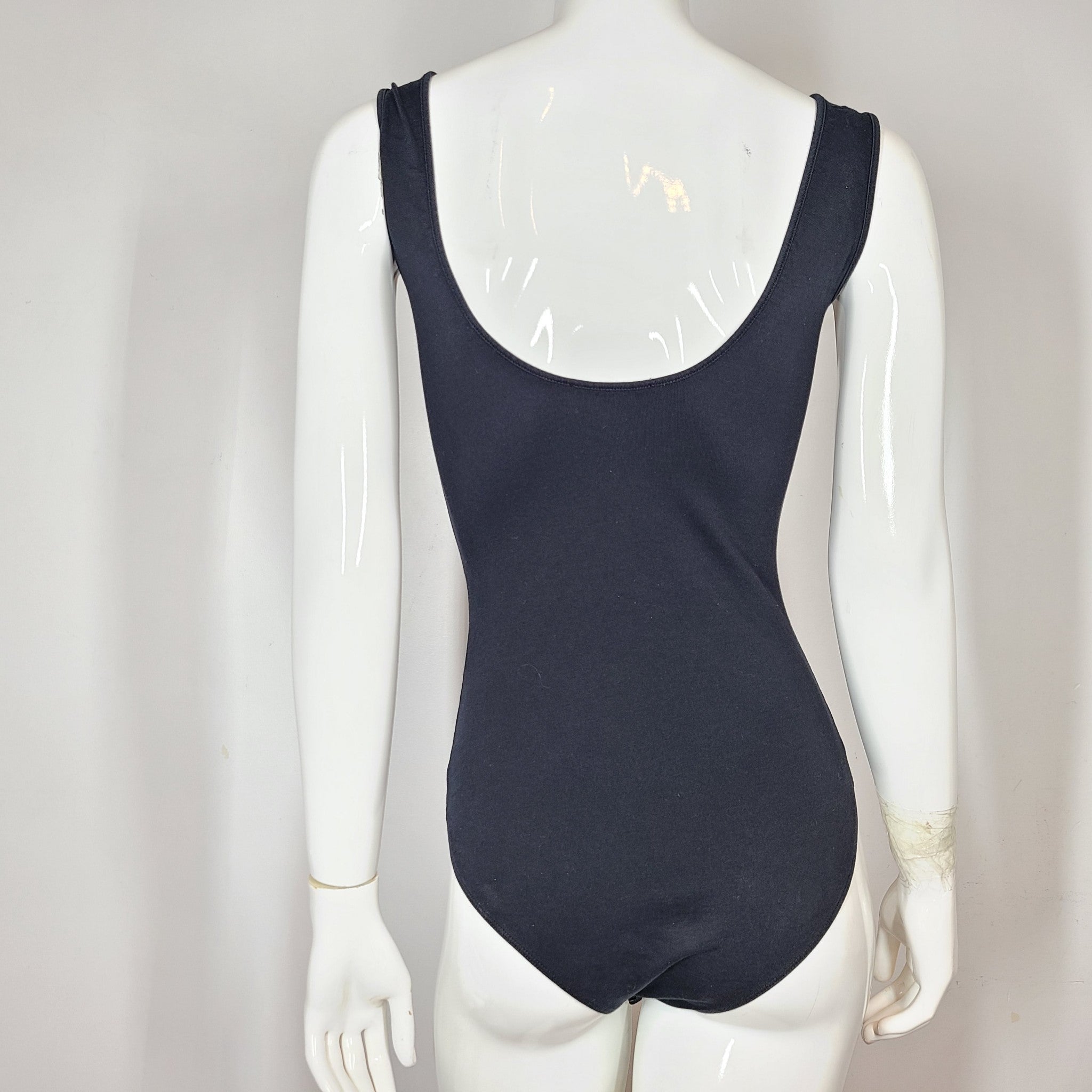 Balmain Embossed Logo Round Neck Bodysuit 100% Cotton Sleeveless Black FR38