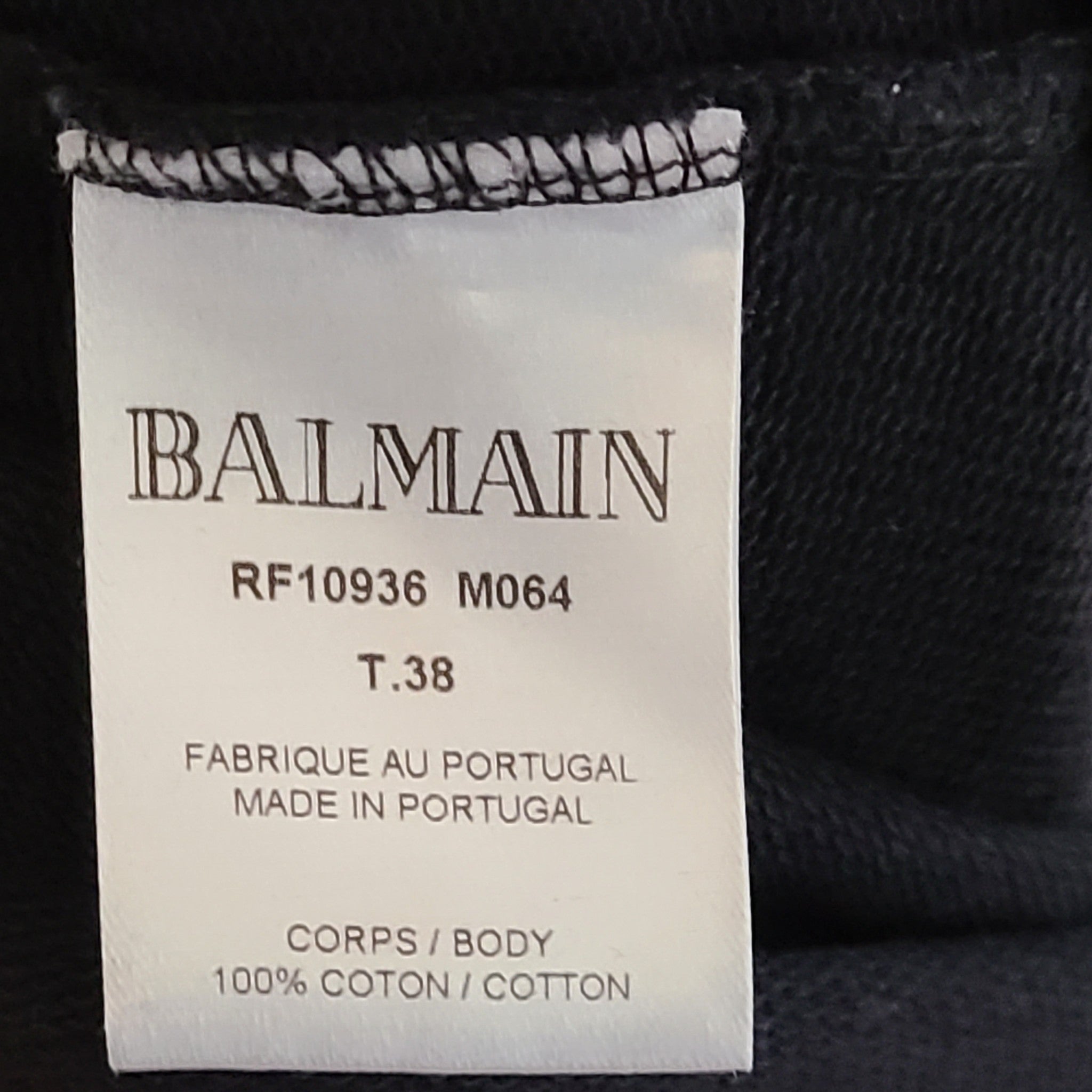 Balmain Embossed Logo Round Neck Bodysuit 100% Cotton Sleeveless Black FR38