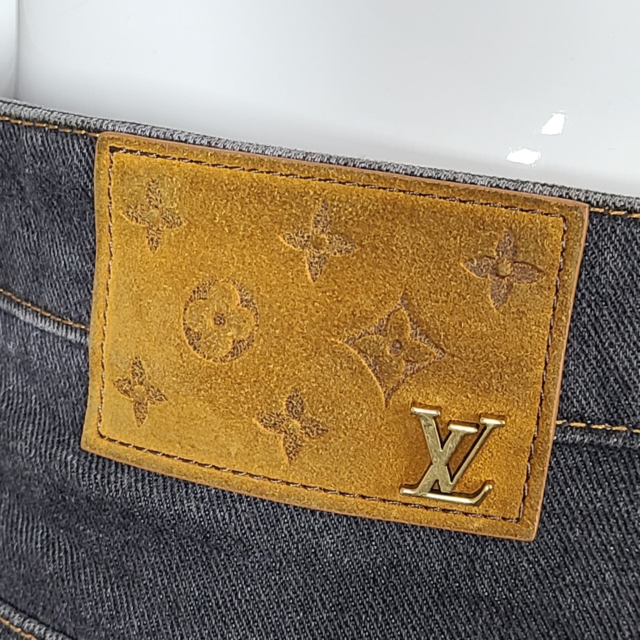 Louis Vuitton Men's Monogram Flower Denim Pants Dark Gray Sz 32
