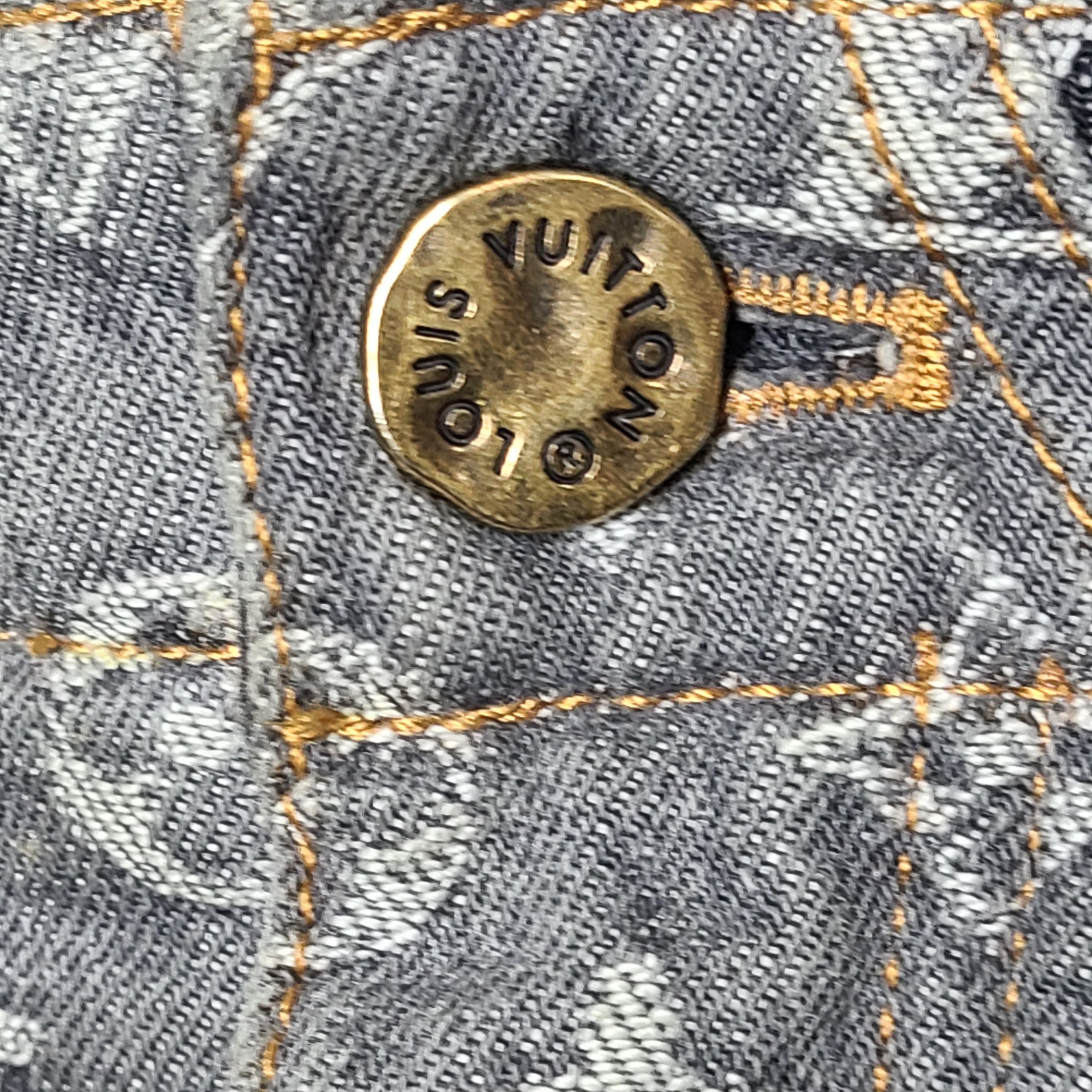 Louis Vuitton Men's Monogram Flower Denim Pants Dark Gray Sz 32