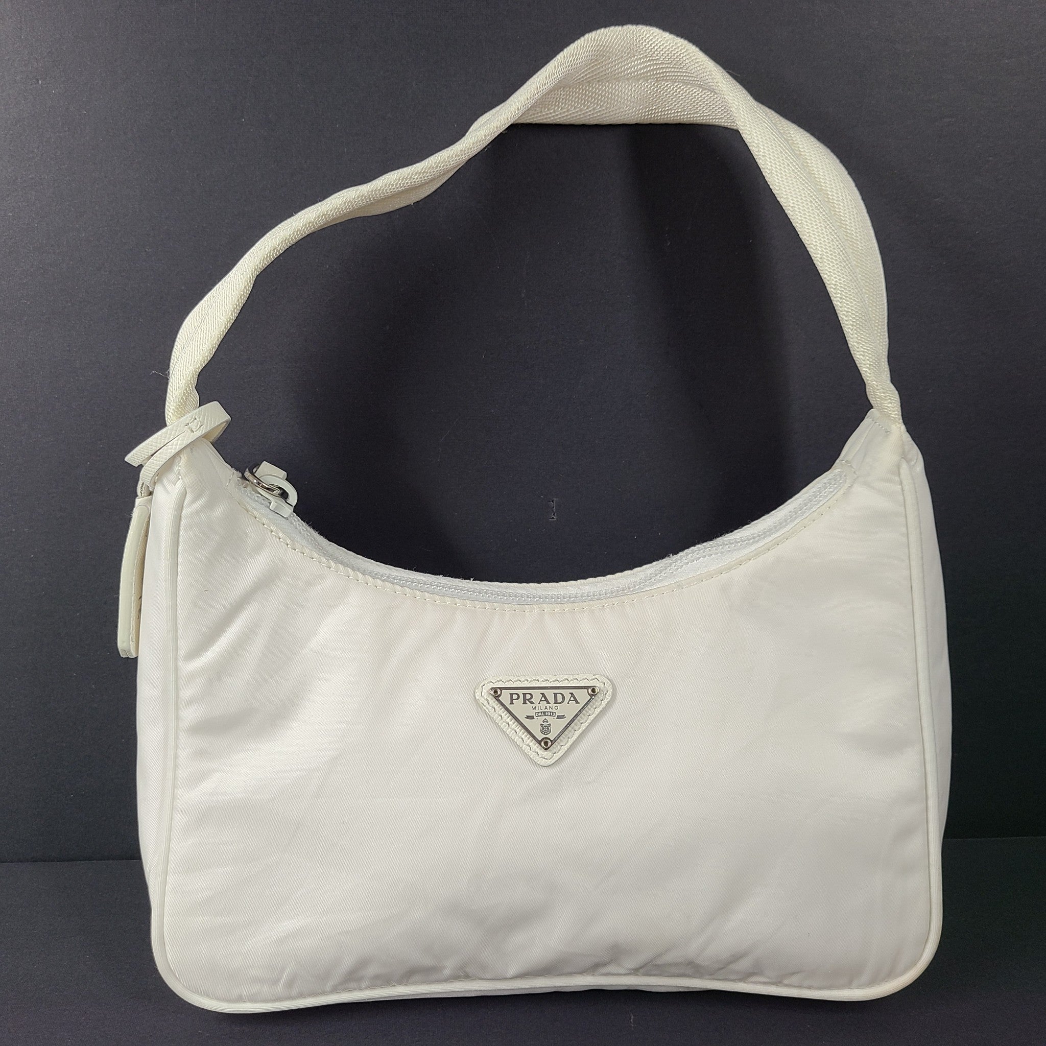 Prada Re-Edition 2000 Re-Nylon Mini Bag Shoulder Strap Top Zip Logo White