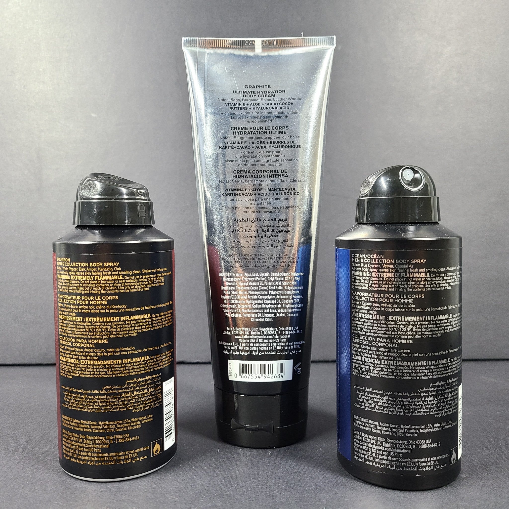 3 Pc Bath Body Works Men's Collection Body Cream + Bourbon & Ocean Body Spray