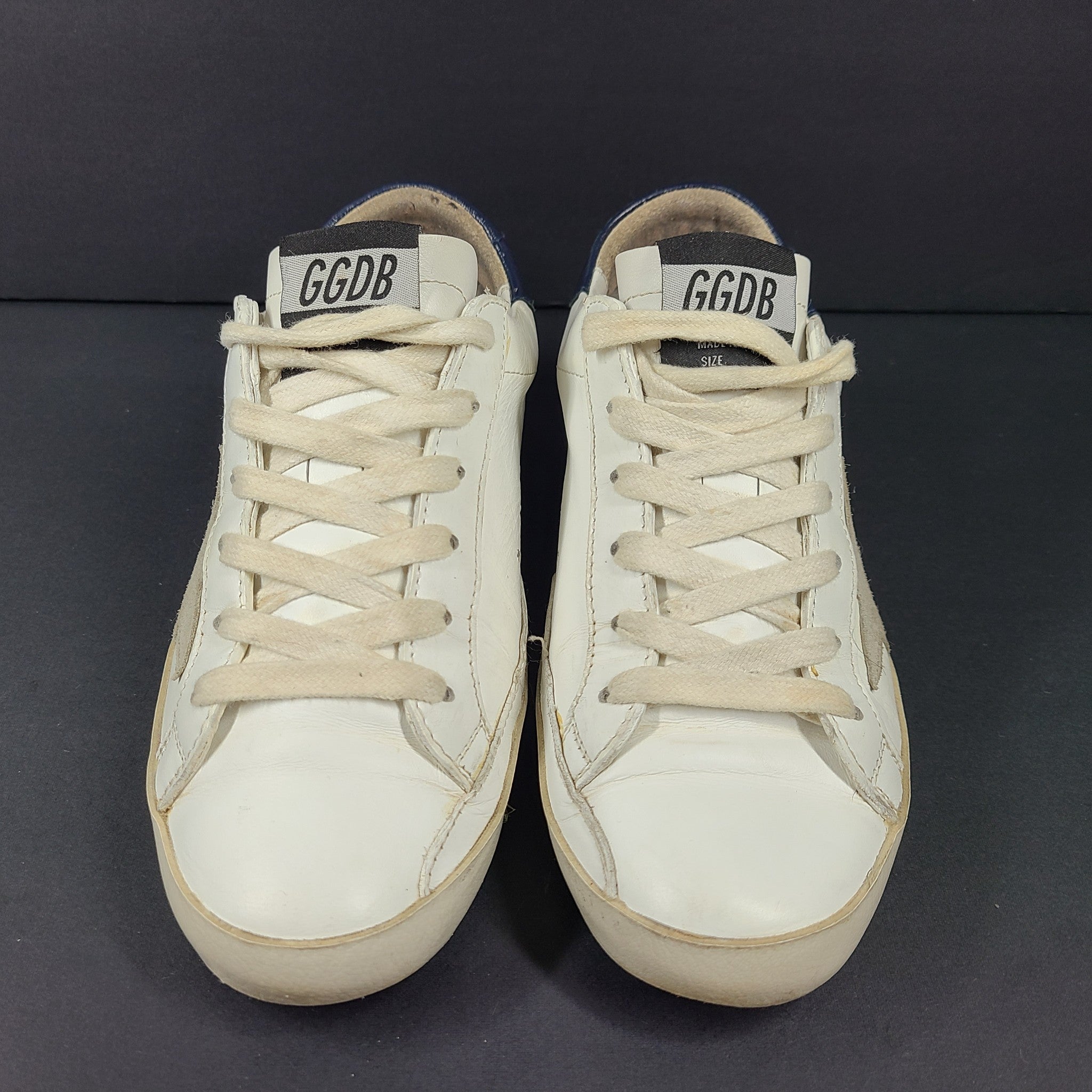 Golden Goose Women's Super-Star Sneakers with Suede Star and Blue Heel Tab Sz 6