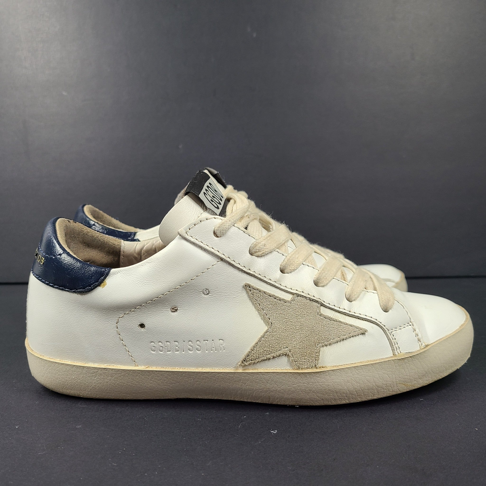 Golden Goose Women's Super-Star Sneakers with Suede Star and Blue Heel Tab Sz 6