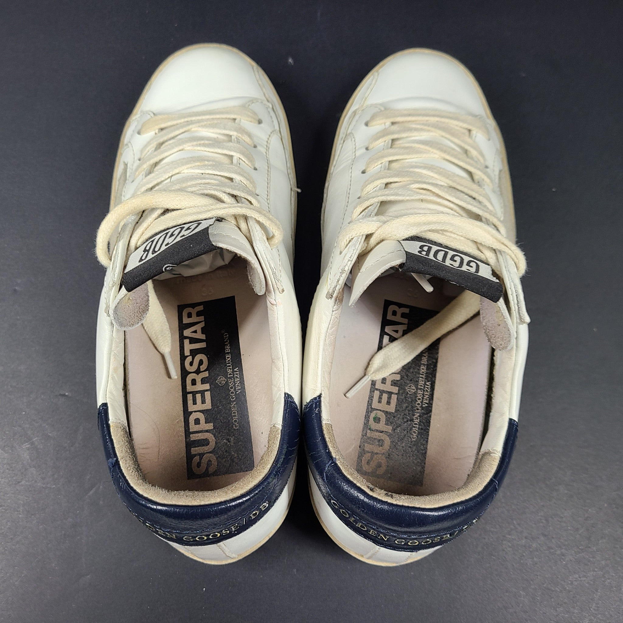 Golden Goose Women's Super-Star Sneakers with Suede Star and Blue Heel Tab Sz 6