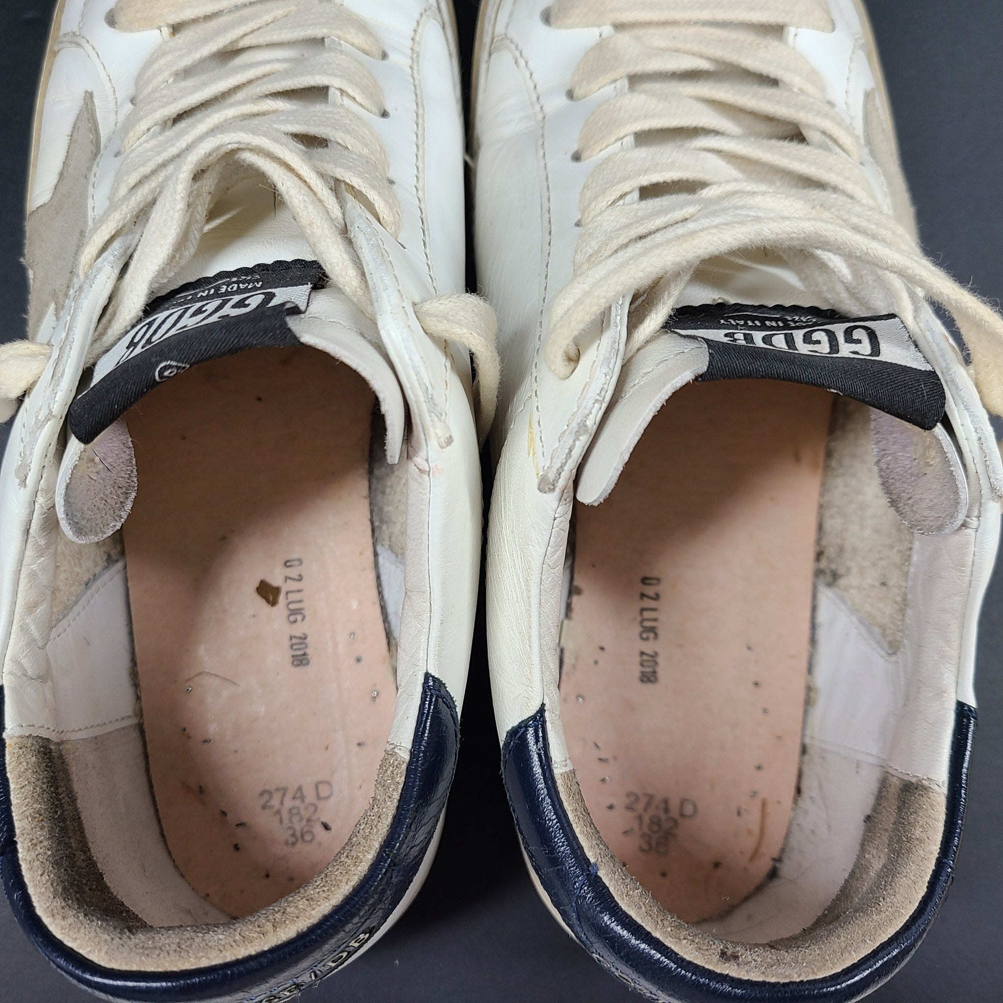 Golden Goose Women's Super-Star Sneakers with Suede Star and Blue Heel Tab Sz 6